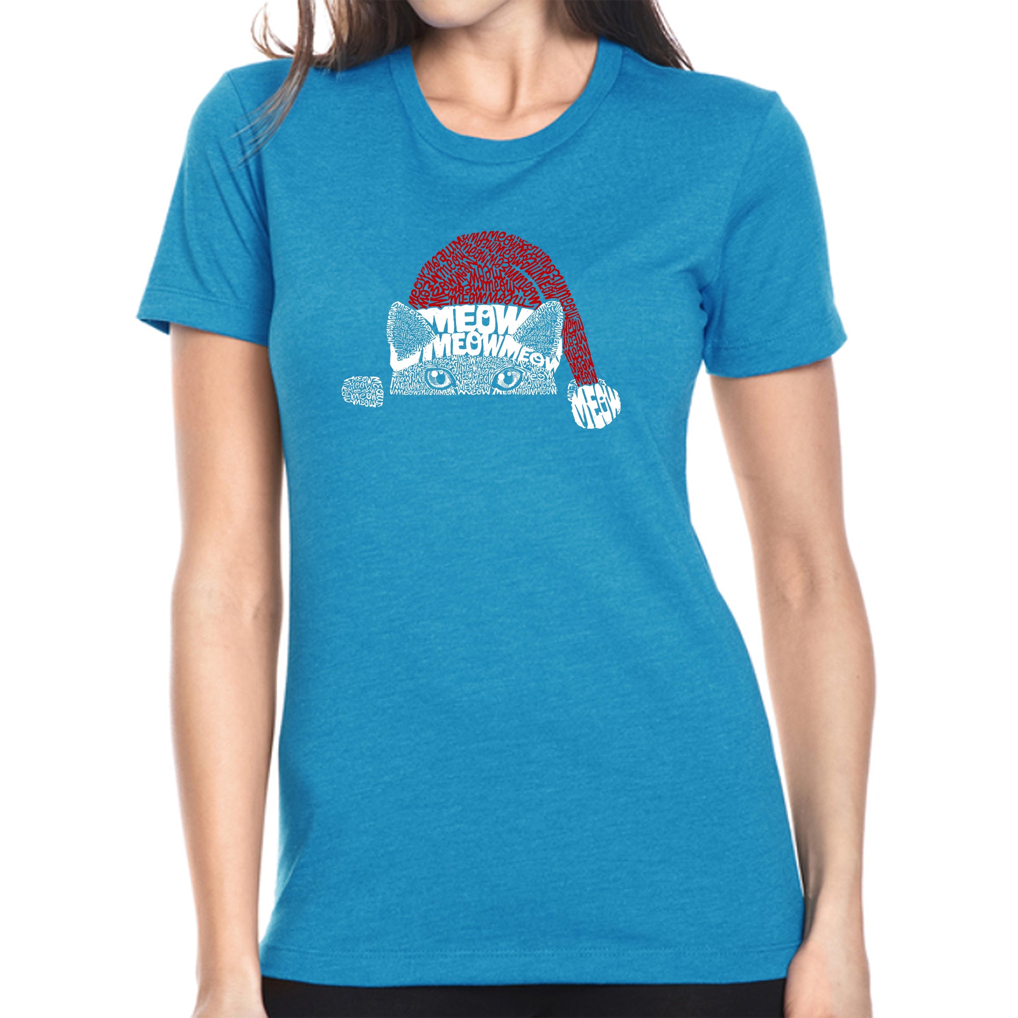 Premium Christmas Peeking Cat - Women's Ultimate Word Art T-Shirt