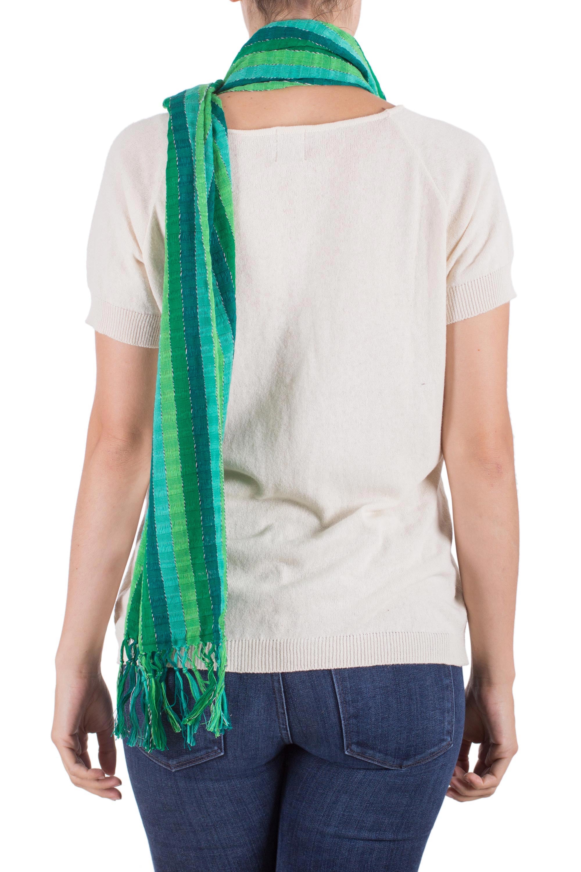 Premium Handwoven Jade Fields Green Cotton Scarf