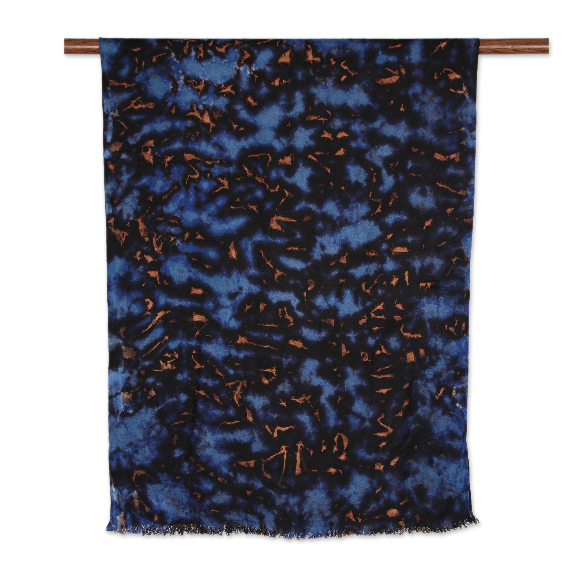 Premium Blissful Fusion Shawl - Handcrafted Viscose Scarf in Blue & Caramel