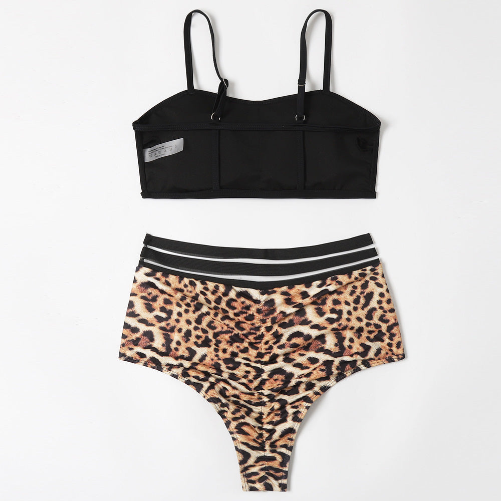 Premium Leopard Mesh High-Waist Bralette & Brazilian Bikini Set