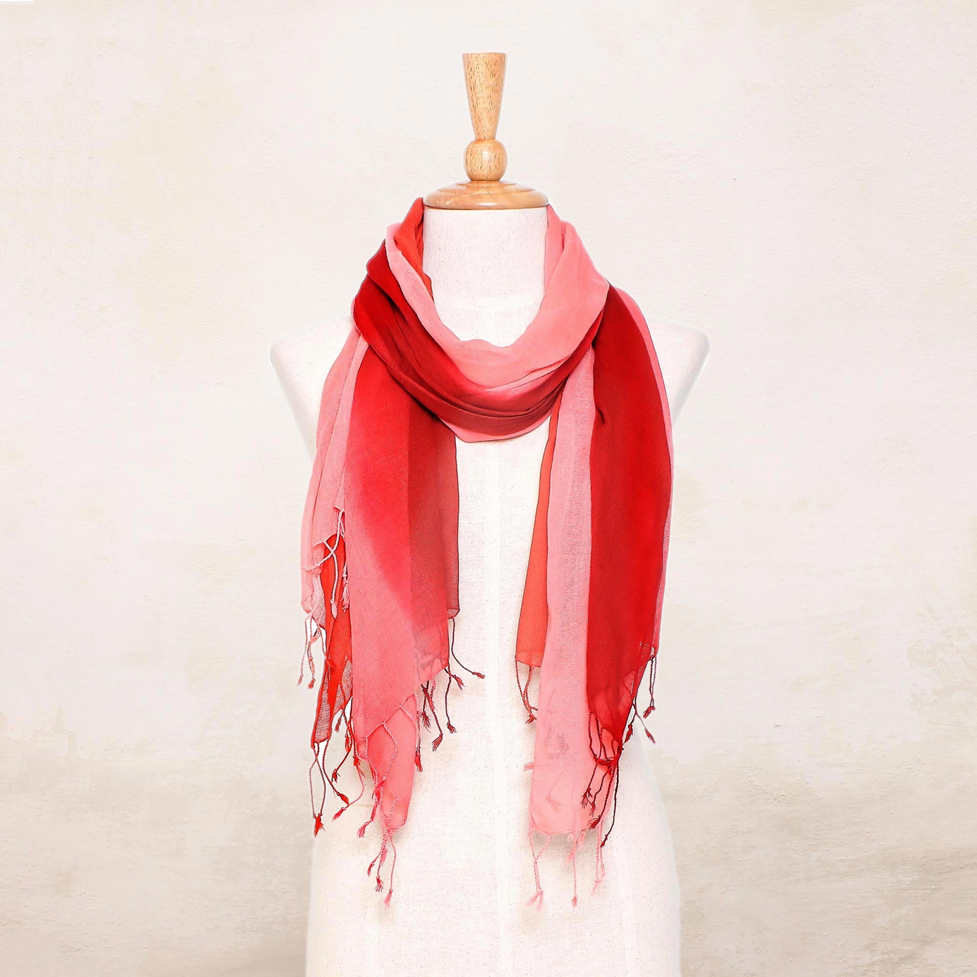 Premium Ombre Cotton Wrap Scarves Set - Red, Pink & Coral (Pair)