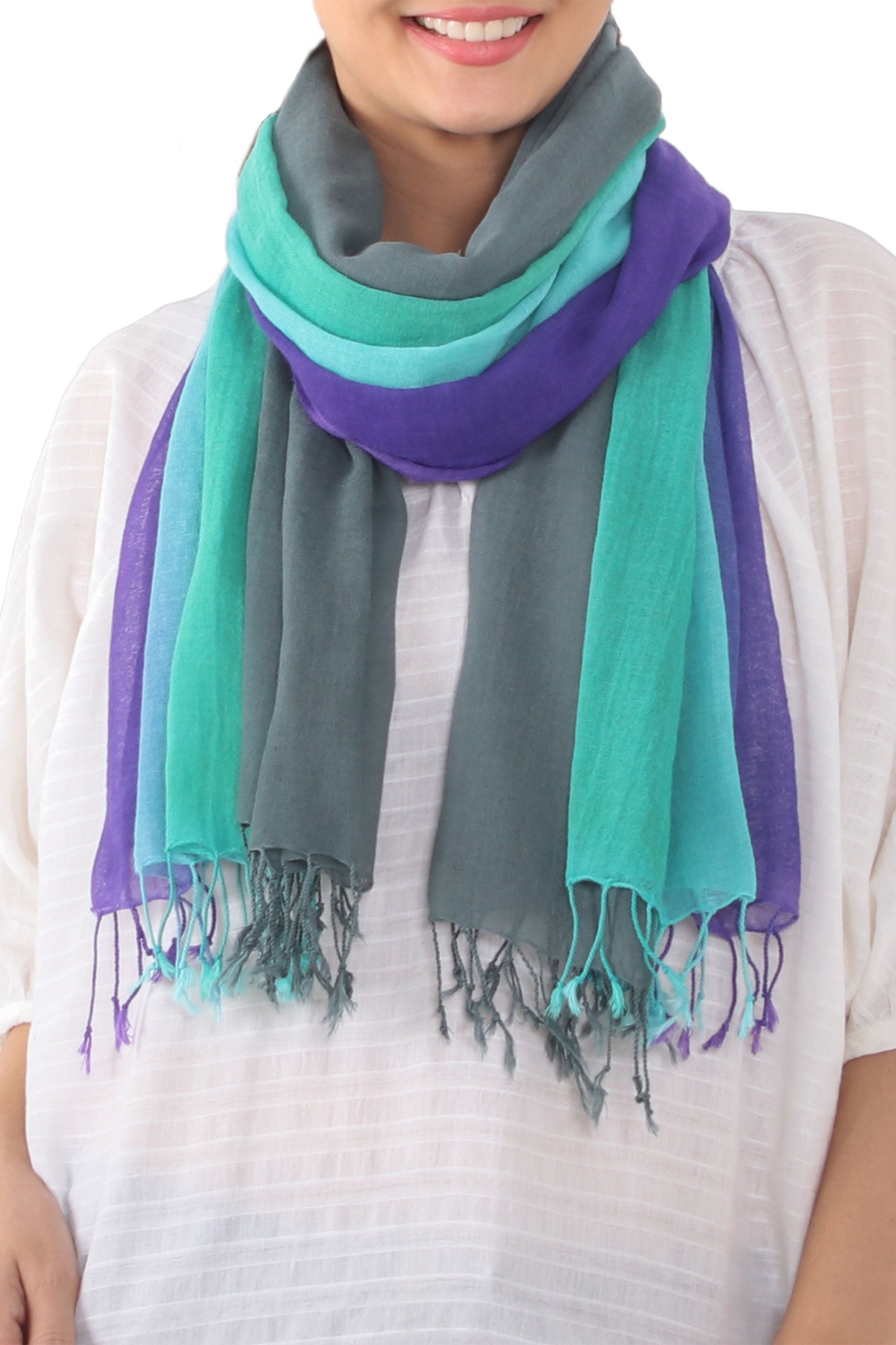 Premium Meadow Breeze Fringed Cotton Wrap Scarves - Handcrafted Pair from Thailand