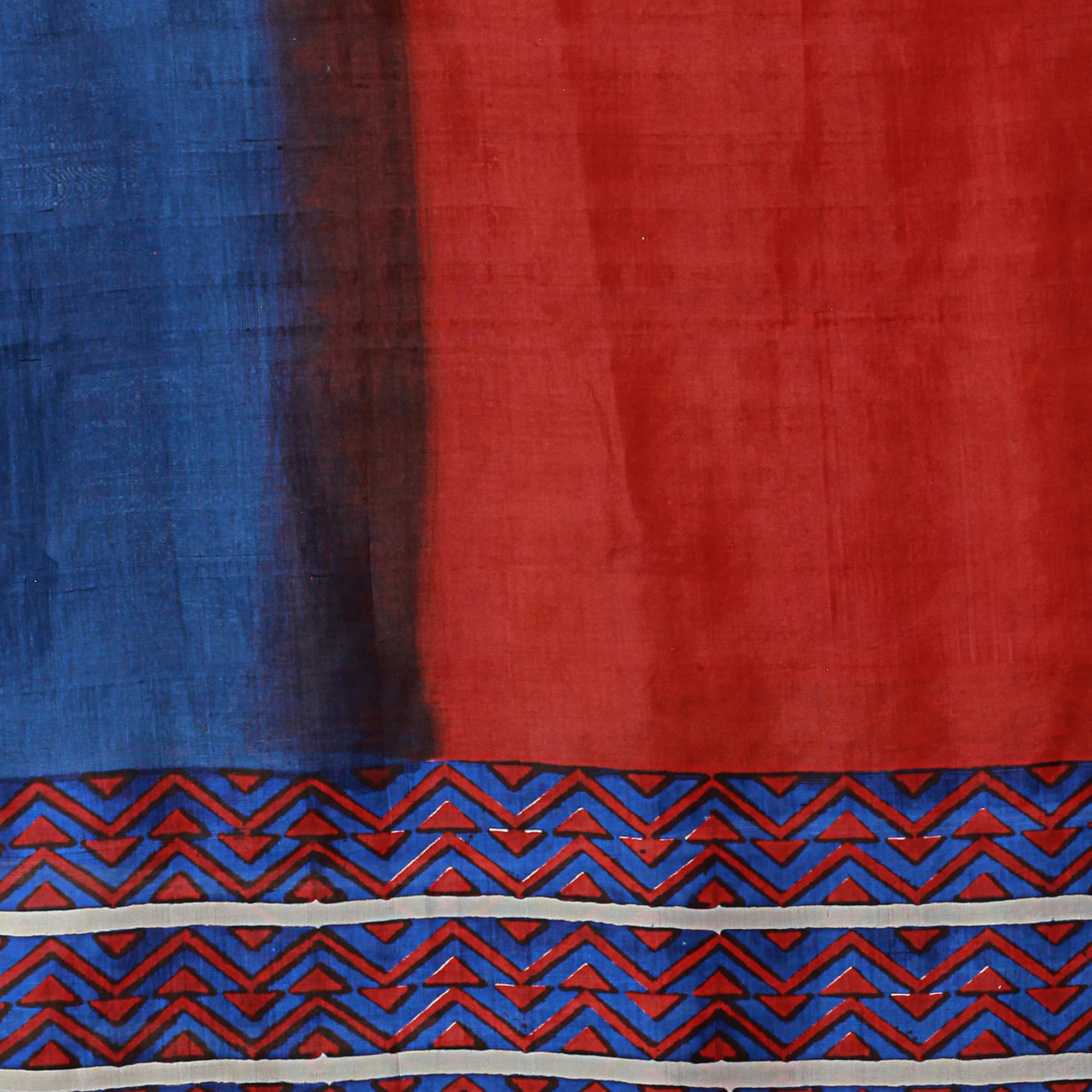 Premium Handwoven Cinnabar & Azure Silk Shawl – Geometric Design from India