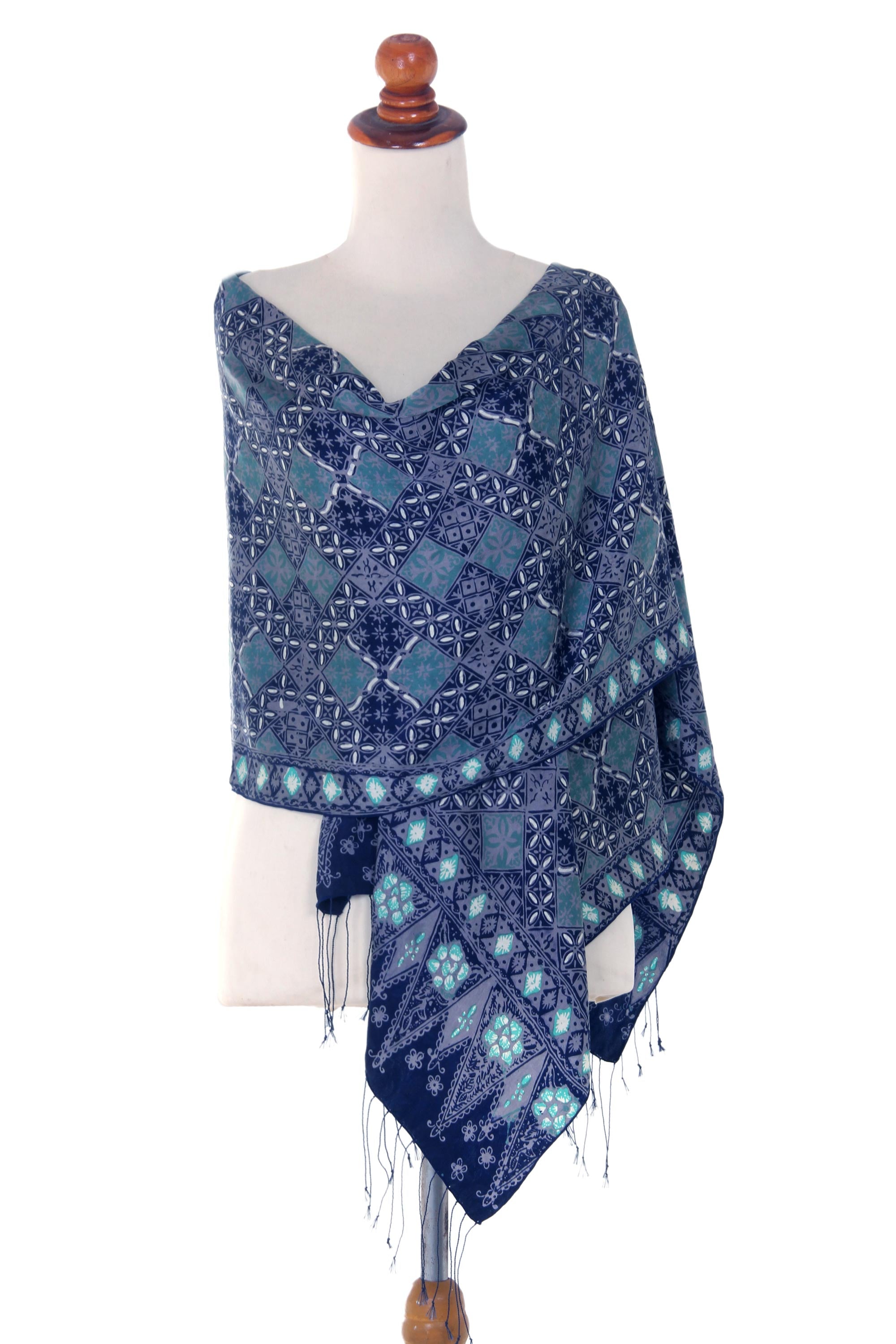 Premium Java Starlight Fair Trade Batik Silk Shawl - Ultimate Elegance in Blue