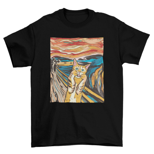 Premium The Scream Parody Cat T-Shirt - Ultimate Art & Humor Blend