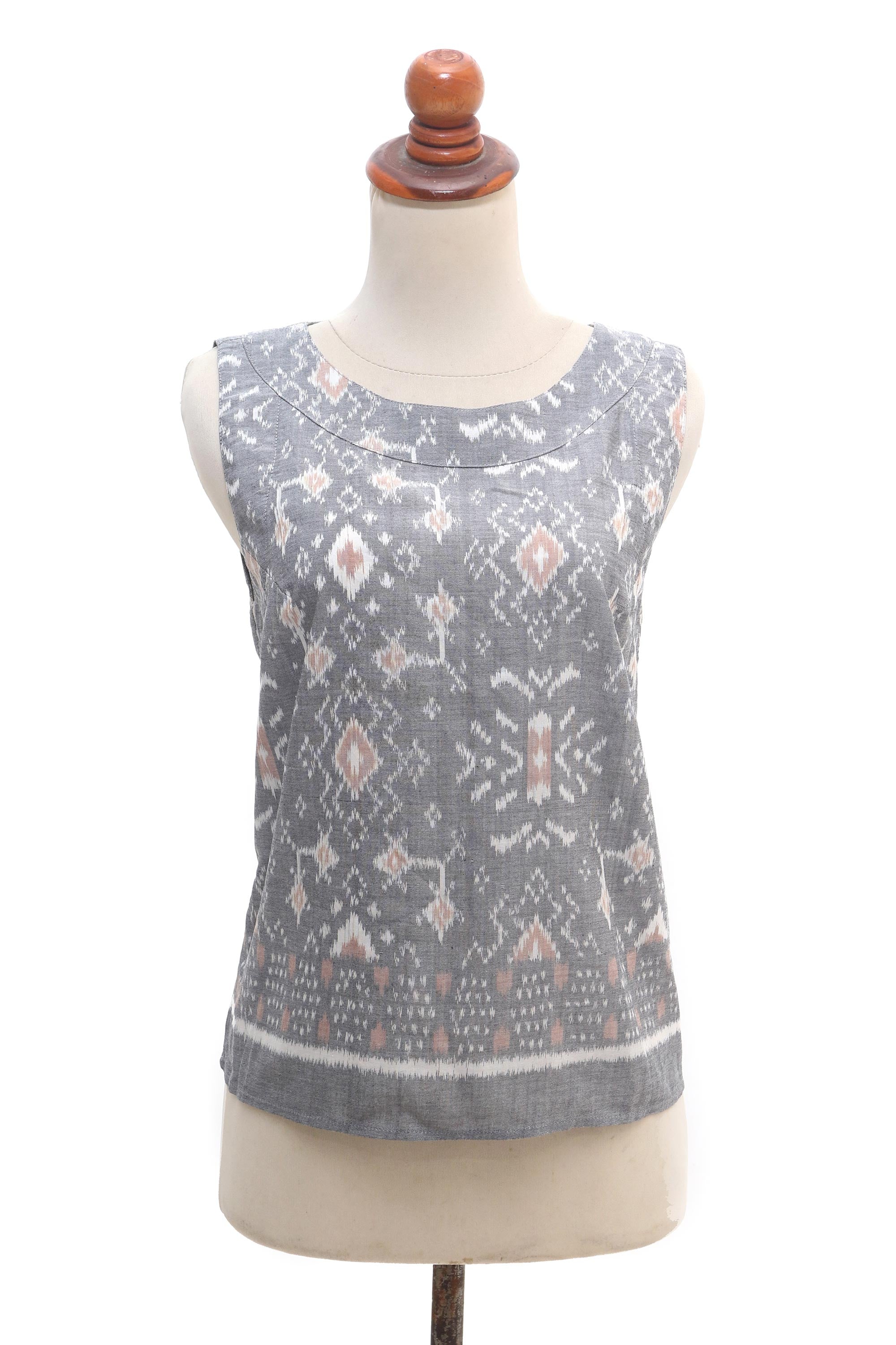 Premium Grey Gardens Handmade Cotton Ikat Blouse – Ultimate Summer Style from Bali