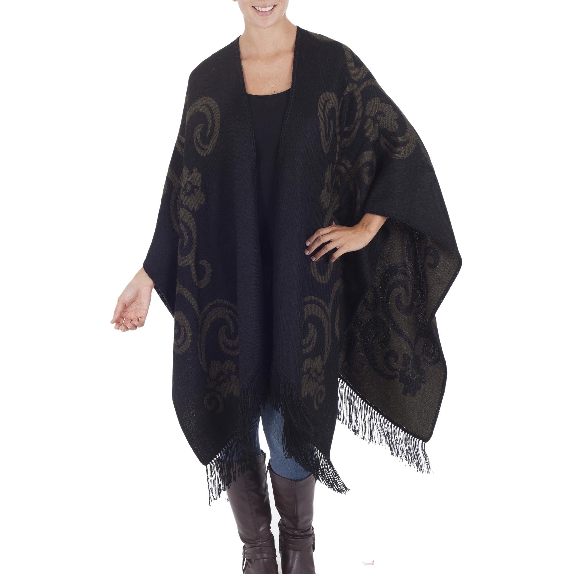 Premium Reversible Alpaca Ruana Cloak – Spring Silhouette Edition