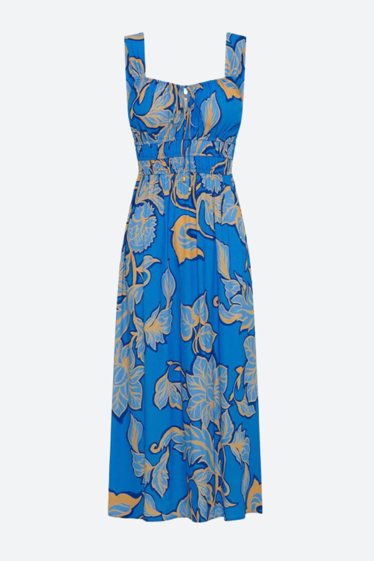 Premium Kivari Taniana Strappy Midi Dress - Blue Floral Elegance