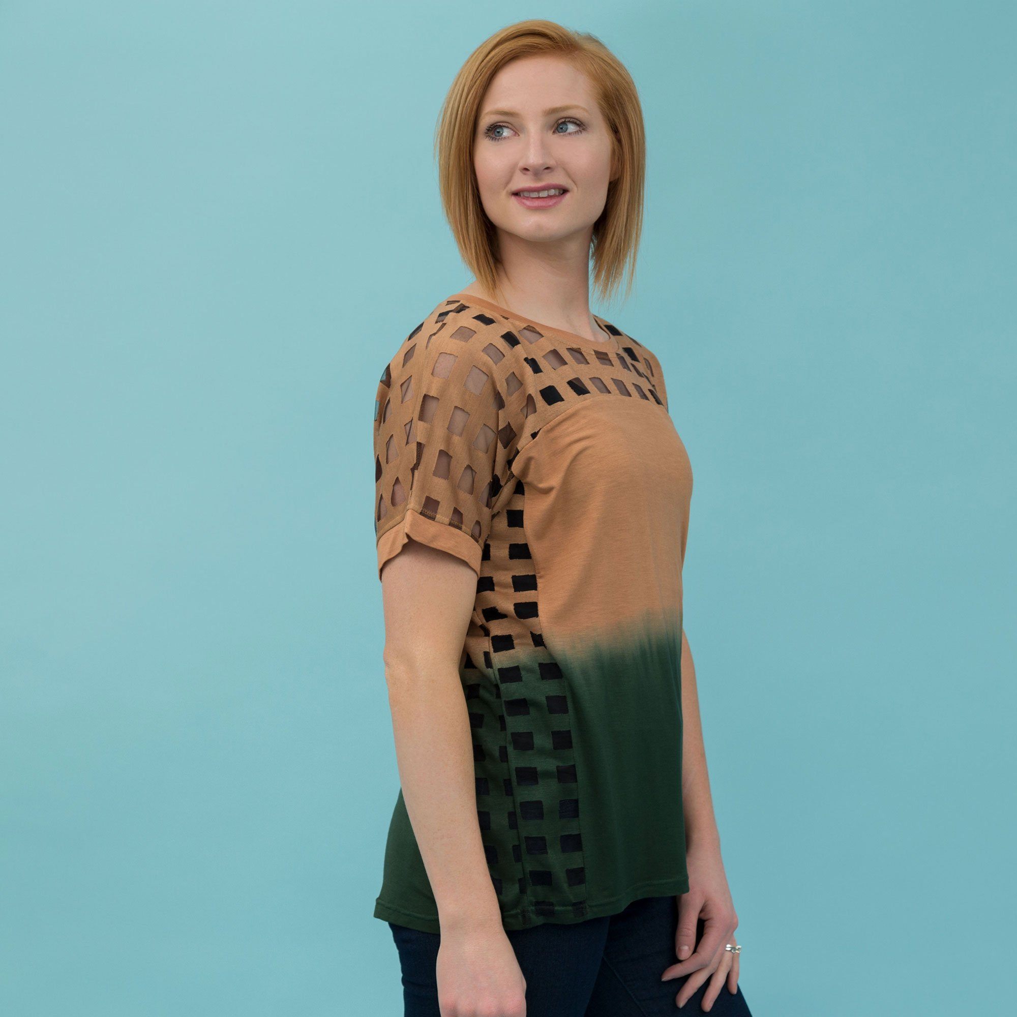 Premium Earthy Dip Dye Top with Grid Detail