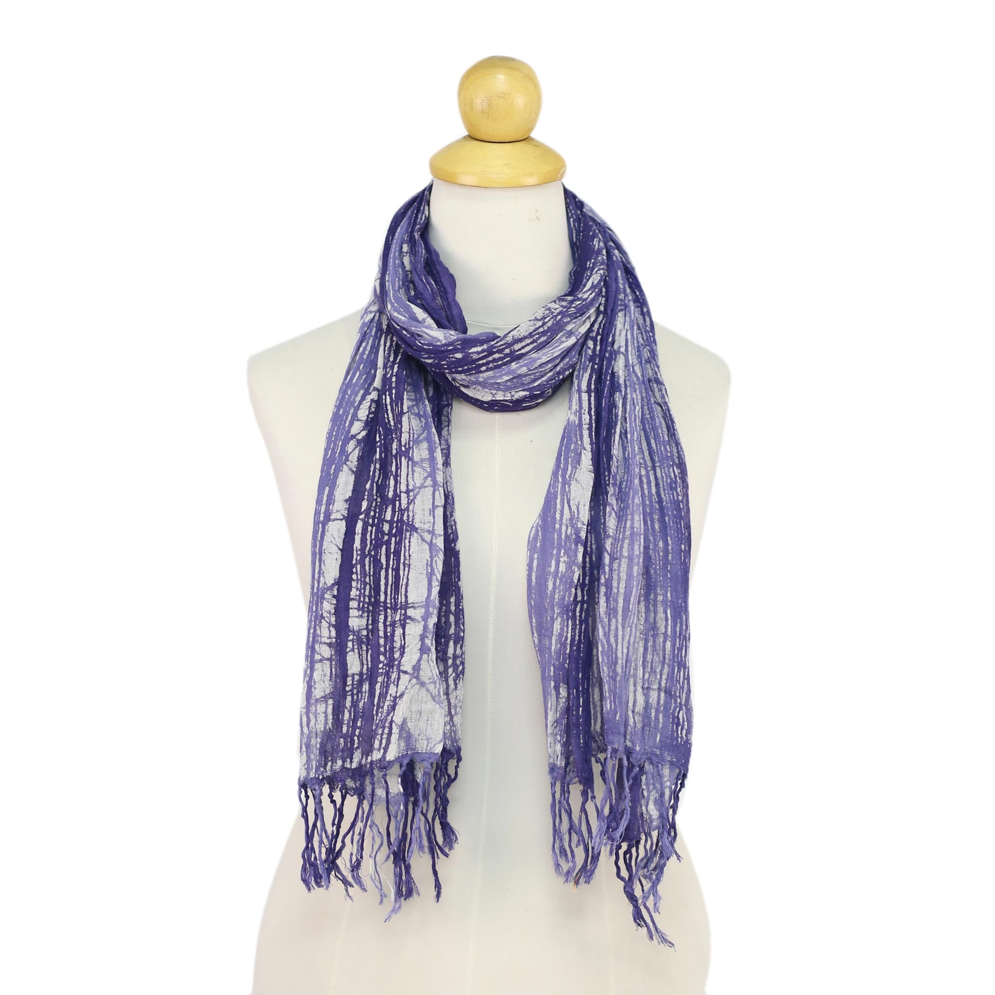 Premium Blue-Violet Iris Batik Cotton Scarf – Handcrafted in Thailand