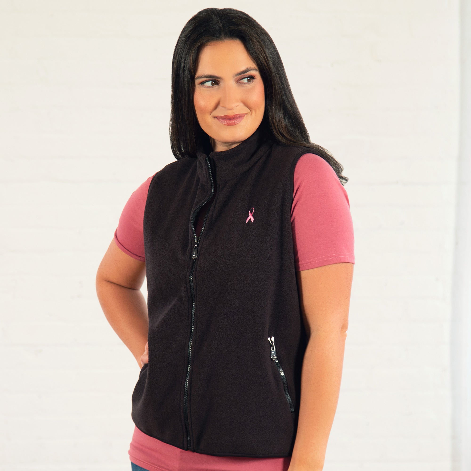 Premium Pink Ribbon Fleece Vest - Support Breast Cancer Awareness