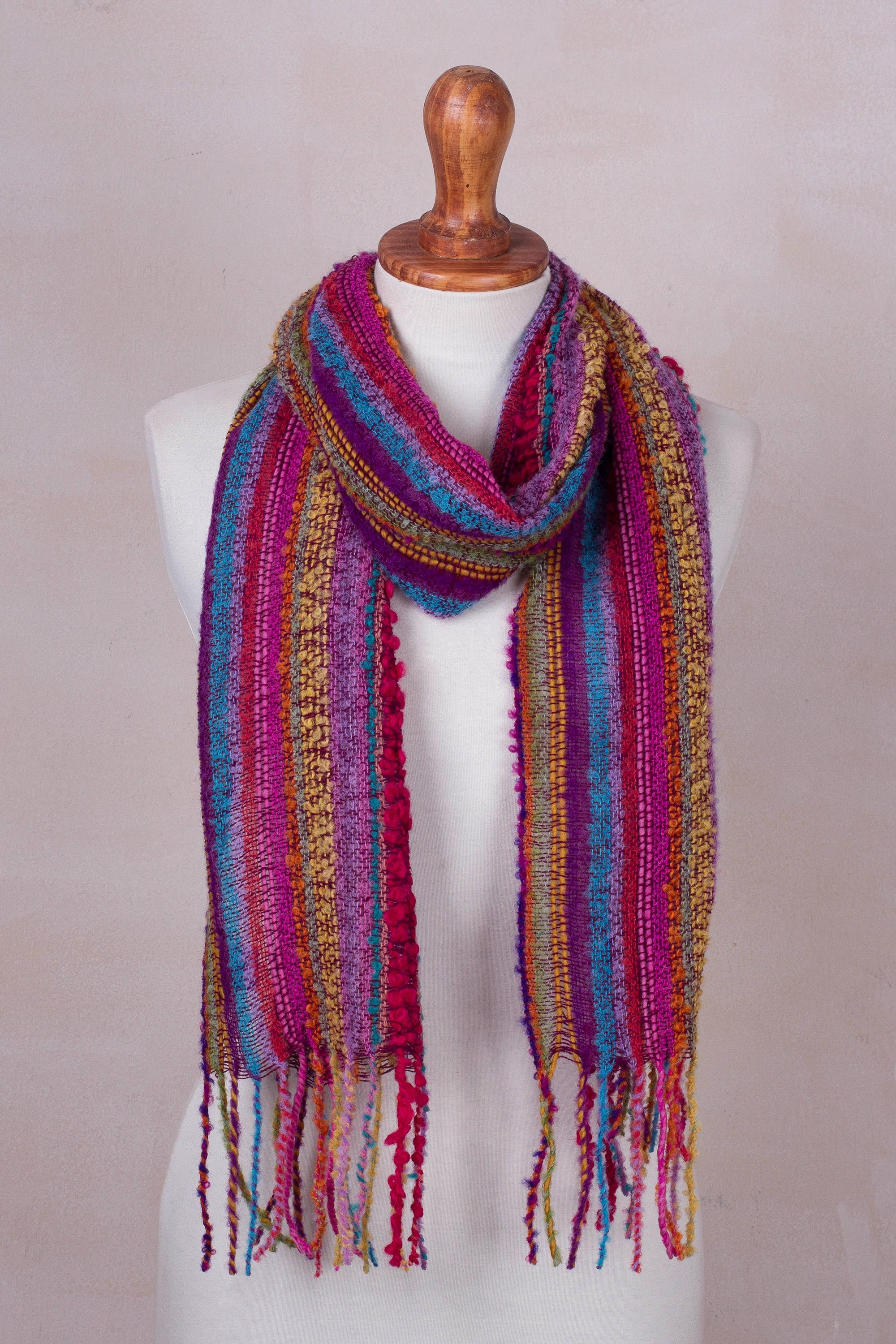 Premium Hand-Woven Baby Alpaca Striped Scarf - Bold & Colorful