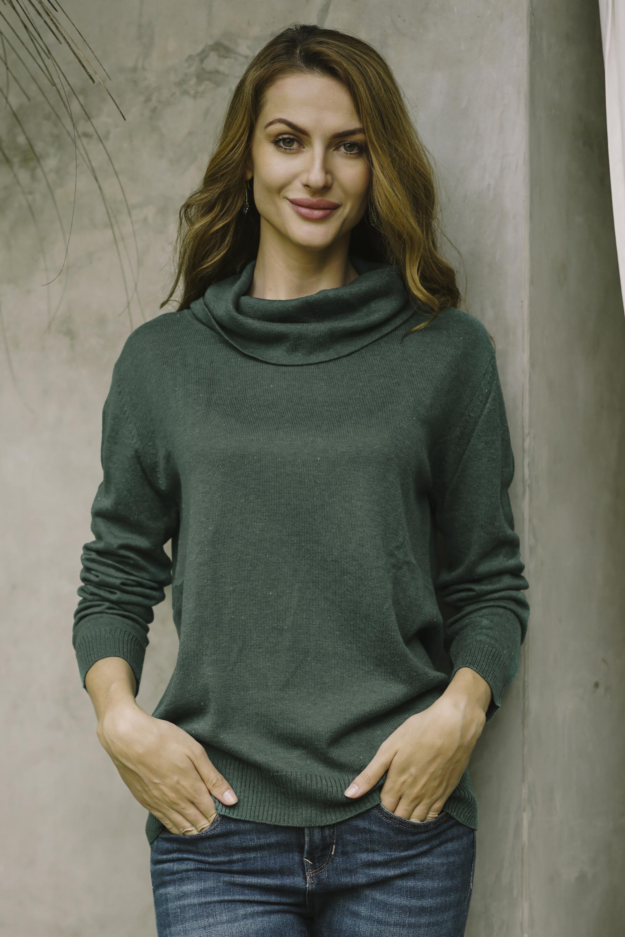 Premium Viridian Cotton Blend Pullover - Handcrafted in Peru