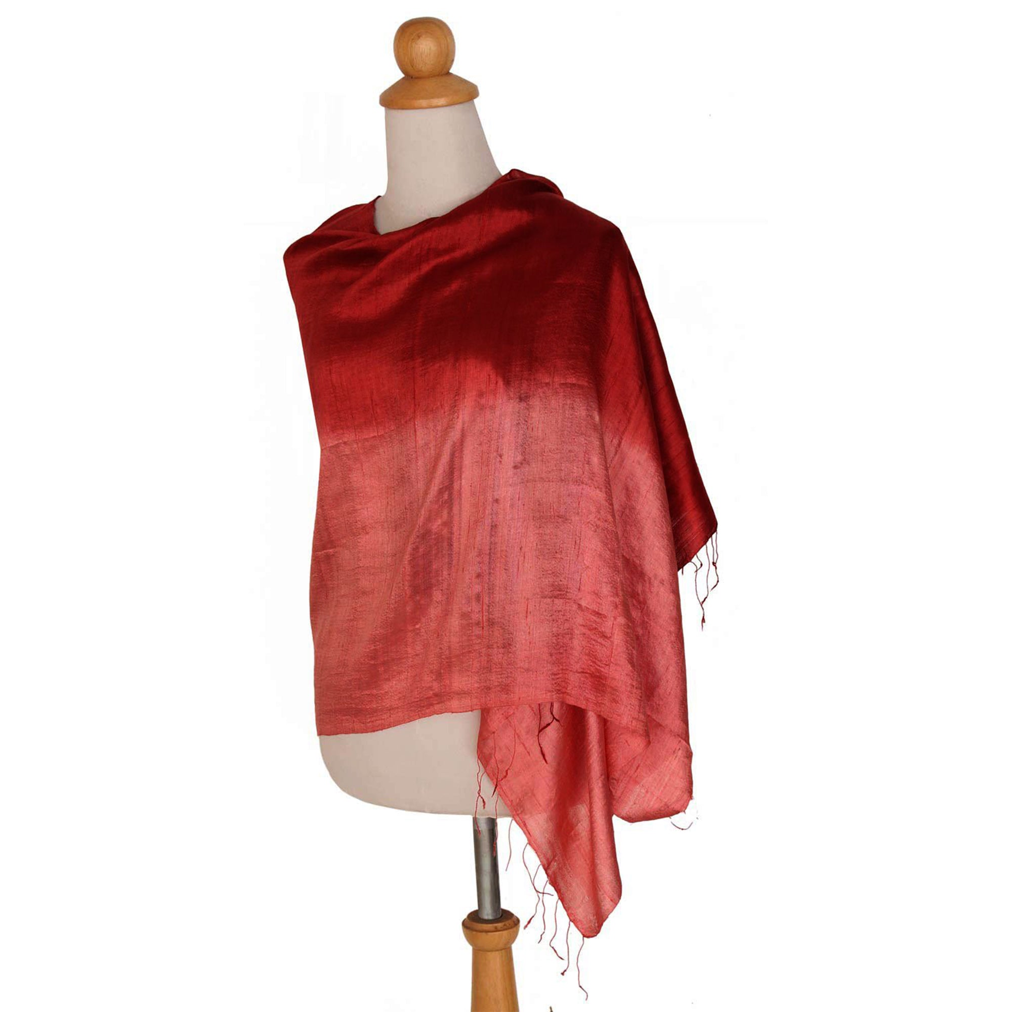 Premium Shimmering Coral Silk Shawl - Handcrafted Elegance