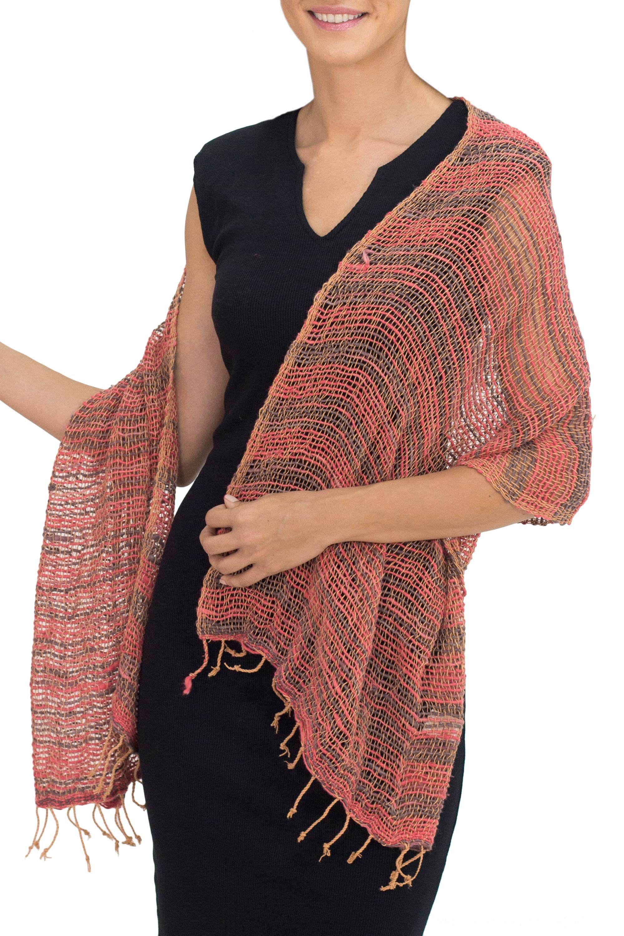 Premium Handwoven Thai Cotton Scarf – Red & Grey