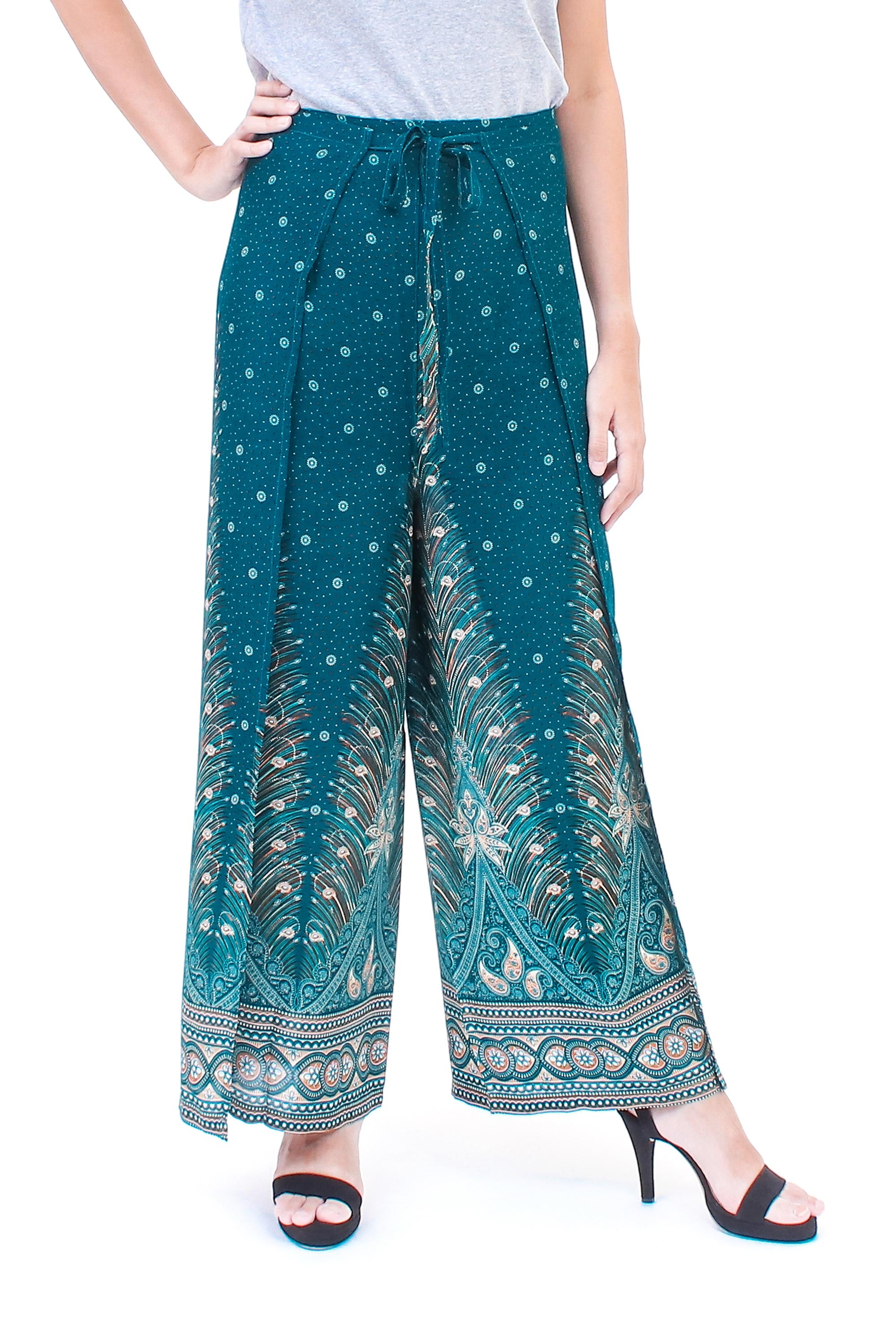 Premium Teal Paisley Floral Wrap Pants - Ultimate Summer Comfort