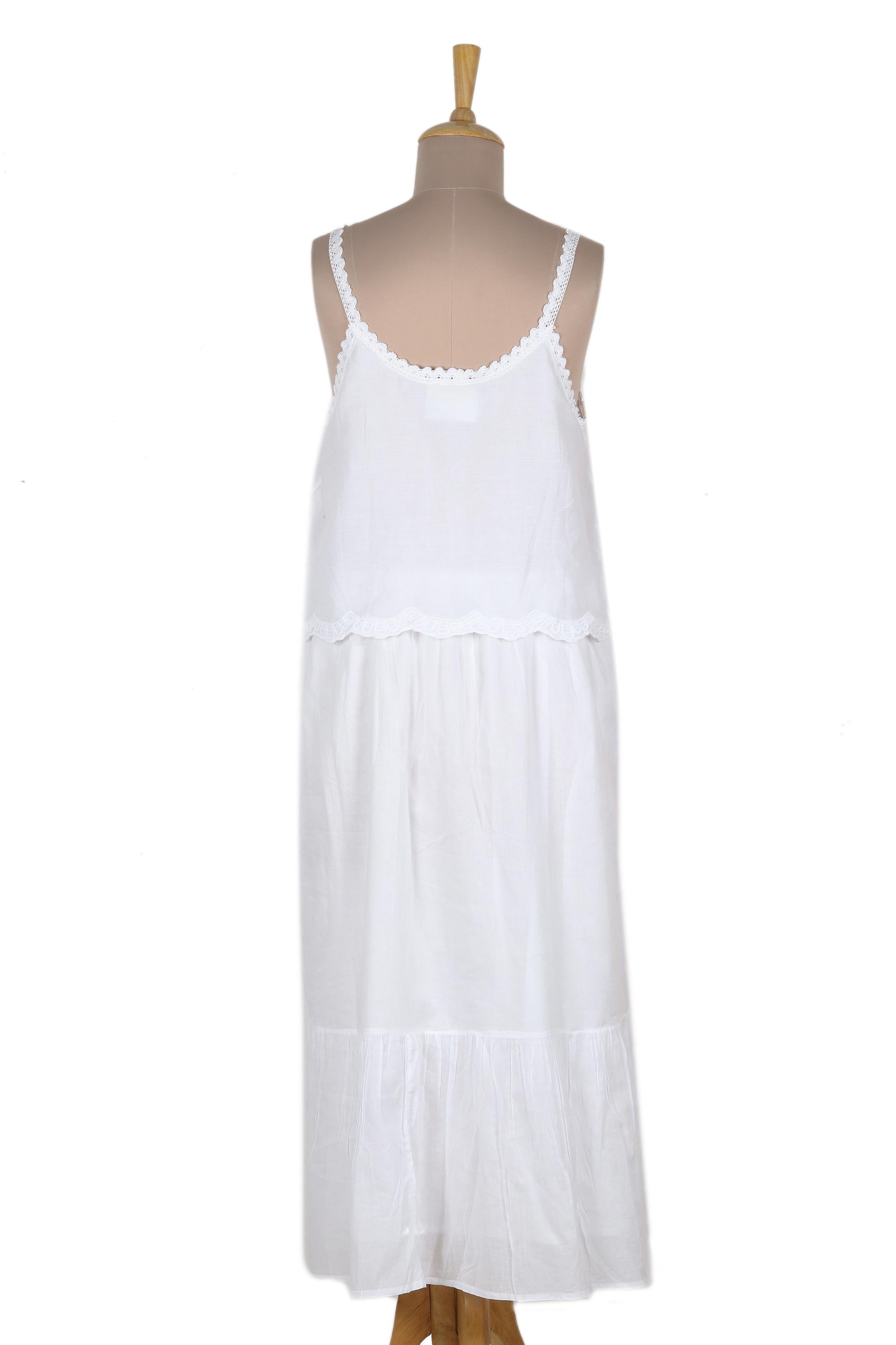 Premium White Chikankari Embroidered Cotton Sundress with Paisley Design