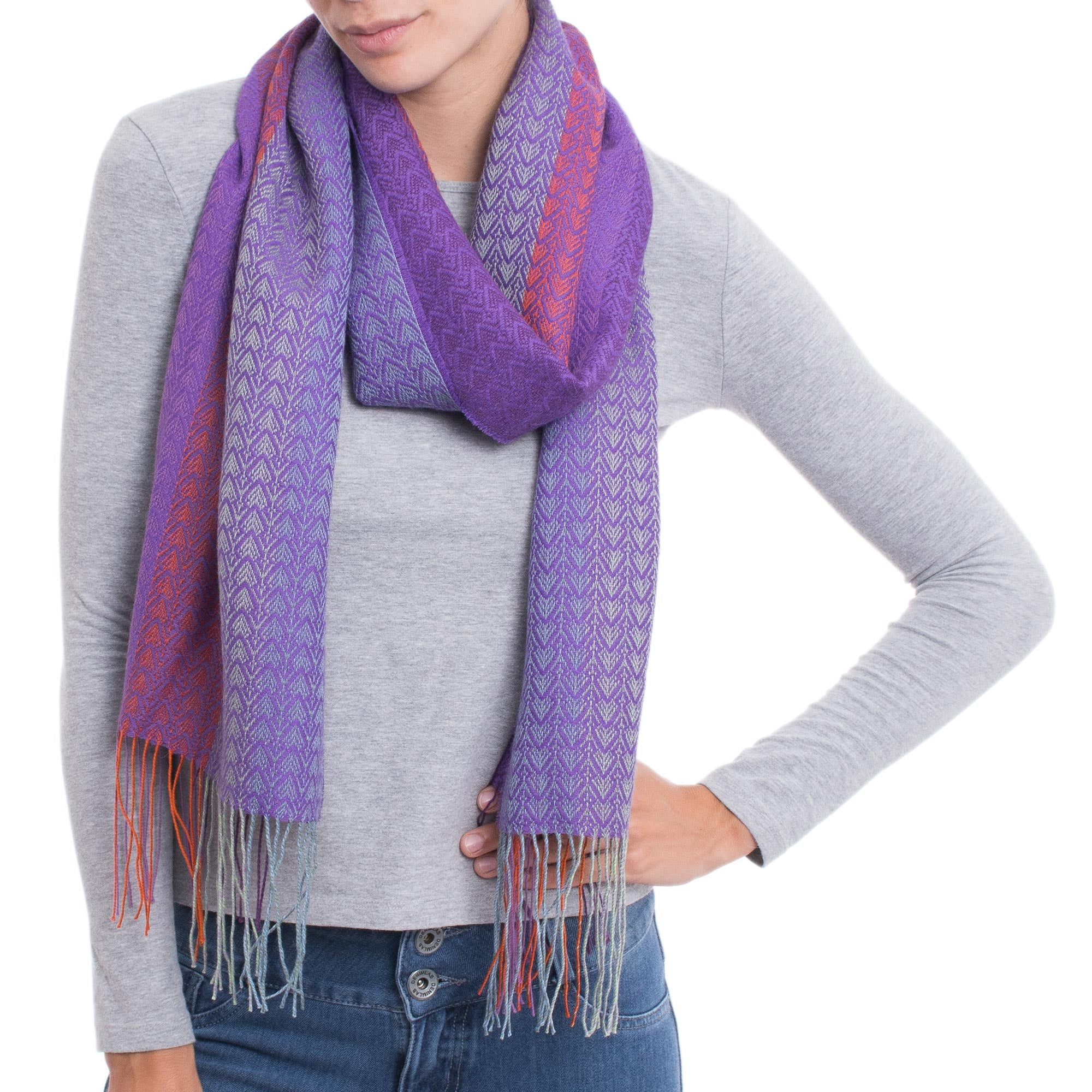 Premium Handwoven Alpaca Blend Striped Wrap Scarf from Peru – Perfect Harmony