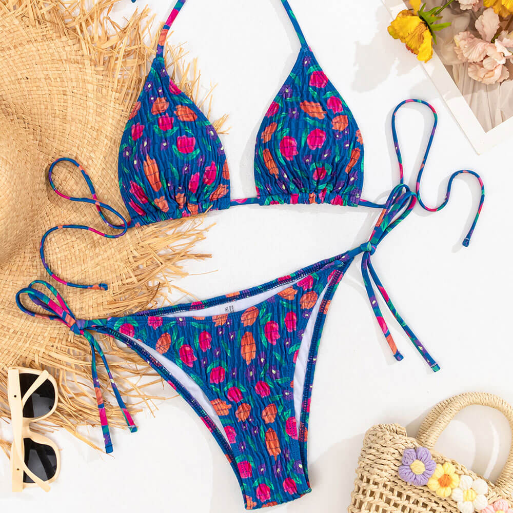 Premium Boho Floral Tie-String Cheeky Bikini Set