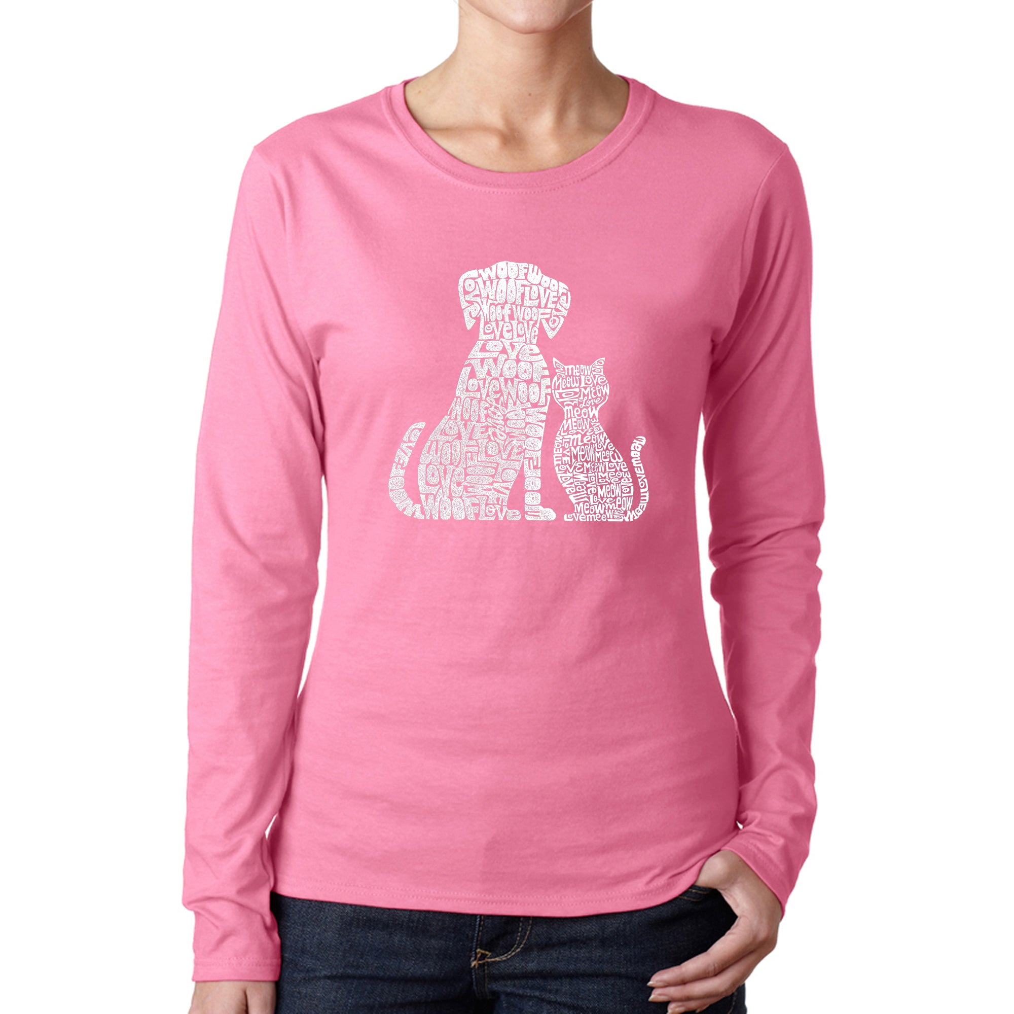 Premium Women's Dog & Cat Word Art Long Sleeve T-Shirt - Unique Pet Lover Design