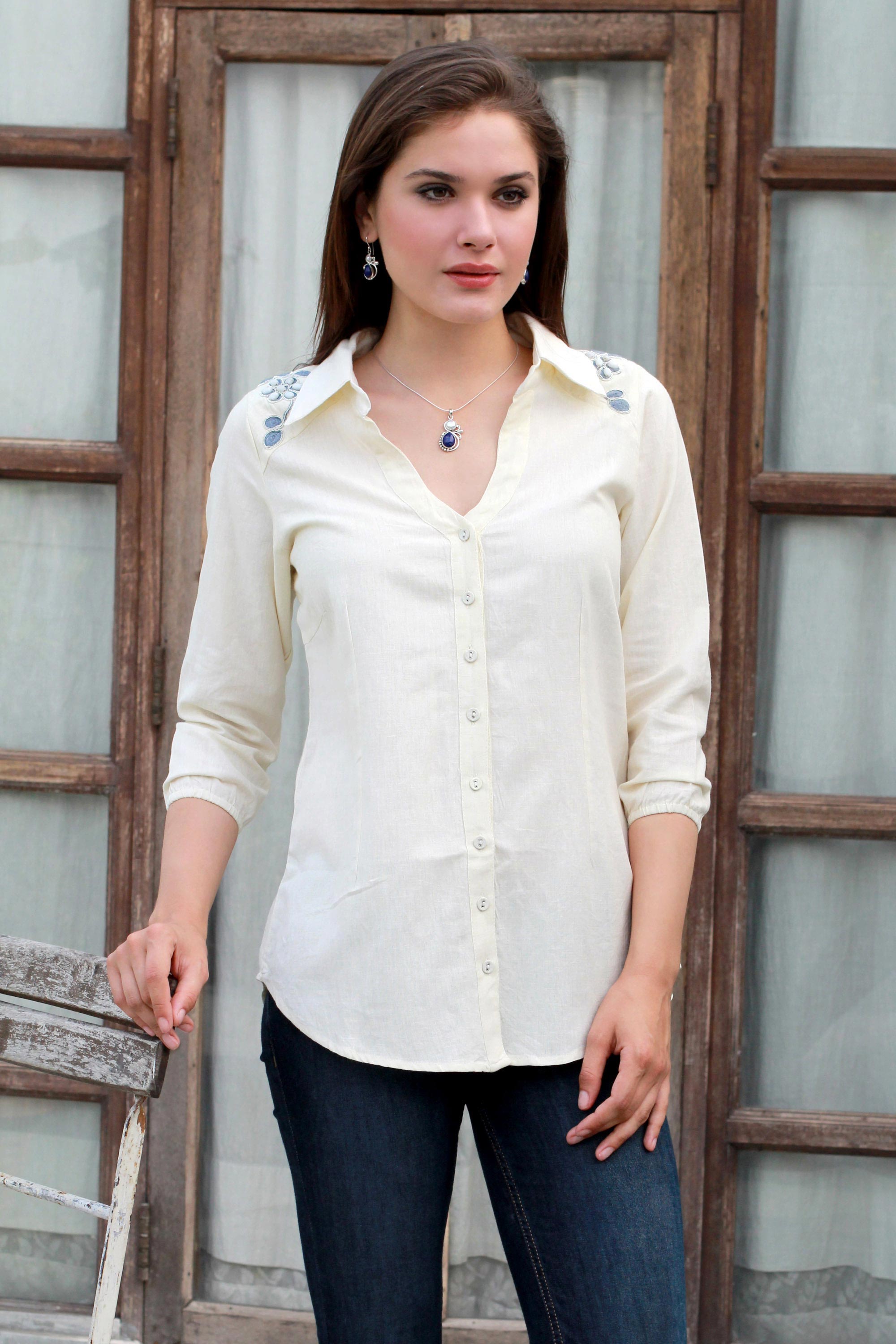 Premium Ivory Cotton Viscose Tunic with Beaded Embroidery | Modern Elegance