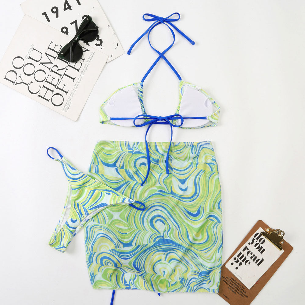 Premium Retro Swirl Bikini Set with Cover-Up