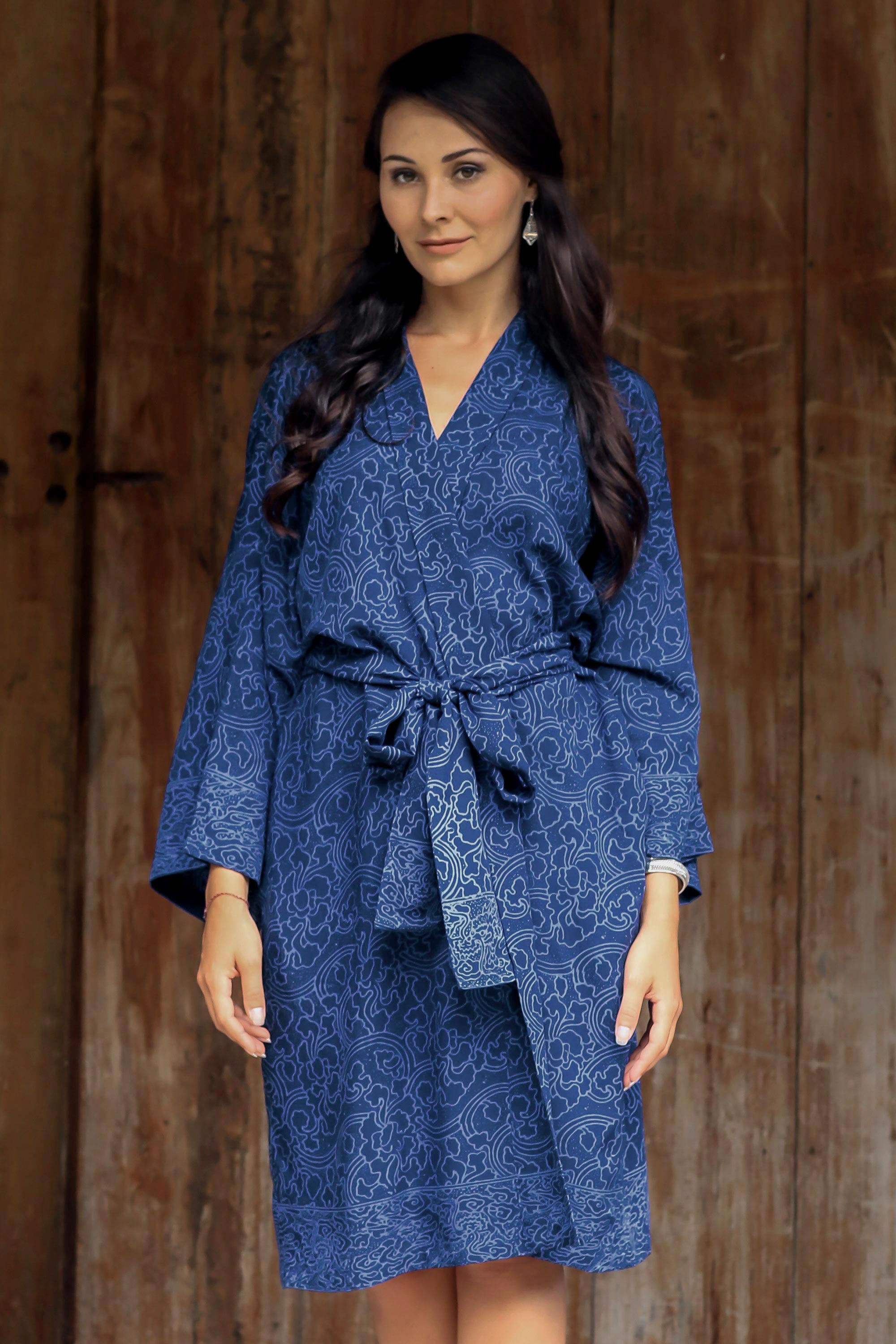 Premium Indigo Garden Batik Robe – Handcrafted in Bali