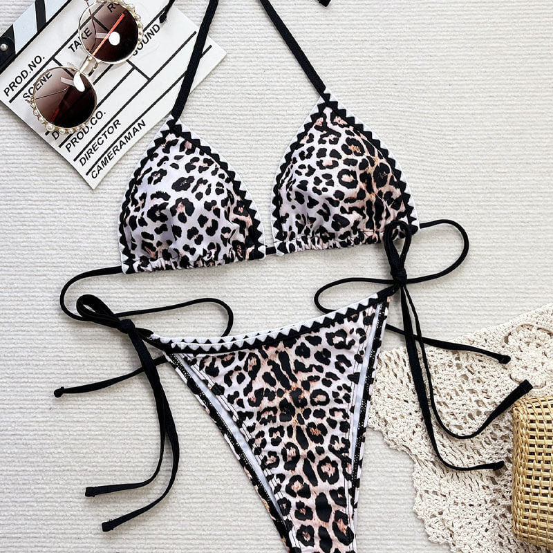 Premium Leopard Print Tie-Side Brazilian Bikini Set