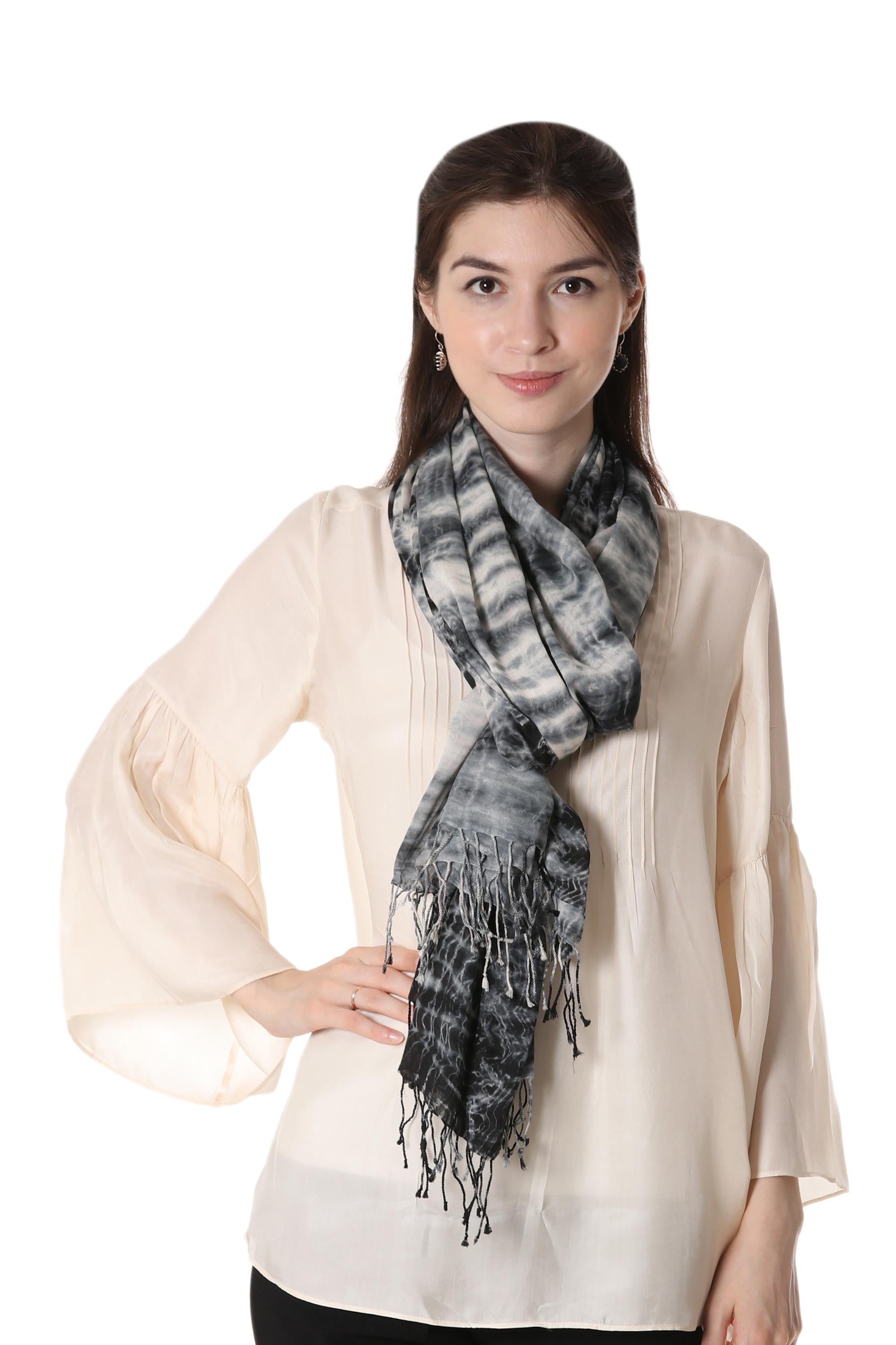 Premium Shibori Cotton Shawl - Black & Ivory | Handcrafted in India