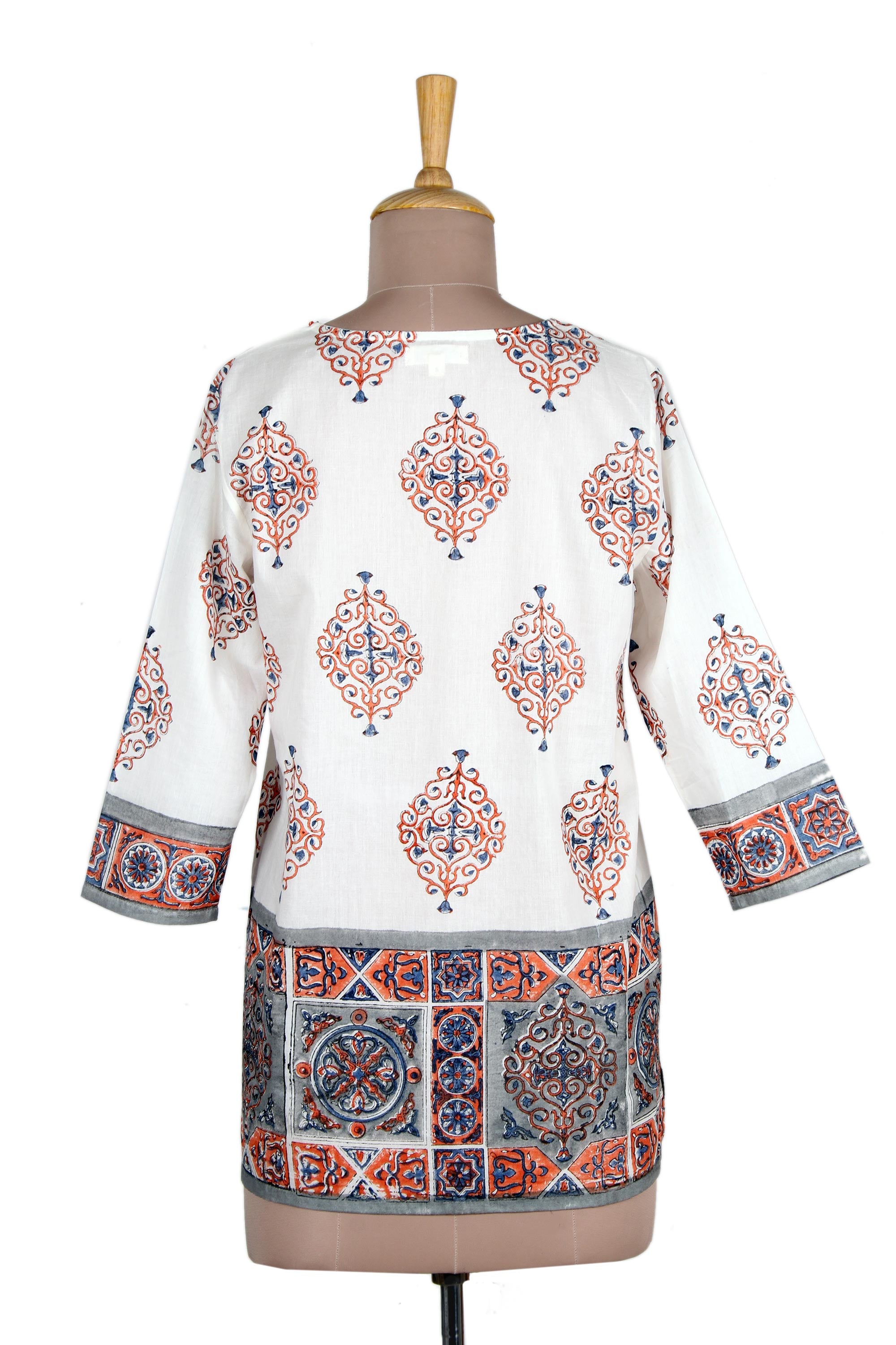 Premium Mughal Glory Handcrafted Cotton Tunic - Exquisite Indian Block-Print Design