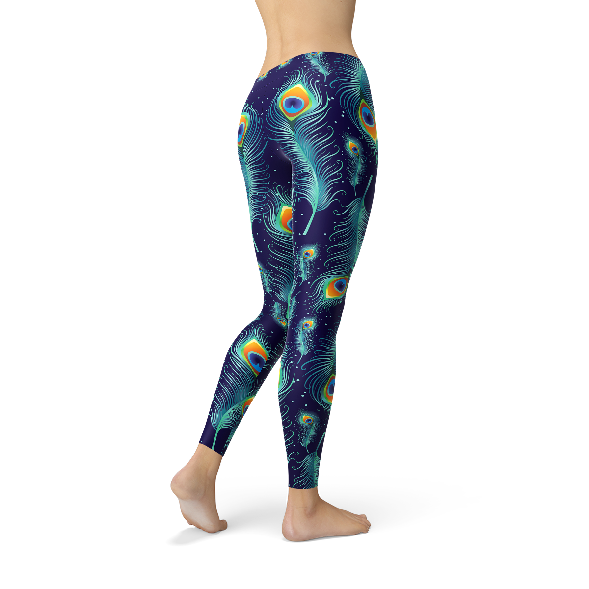 Premium Blue Peacock Feathers Active Leggings