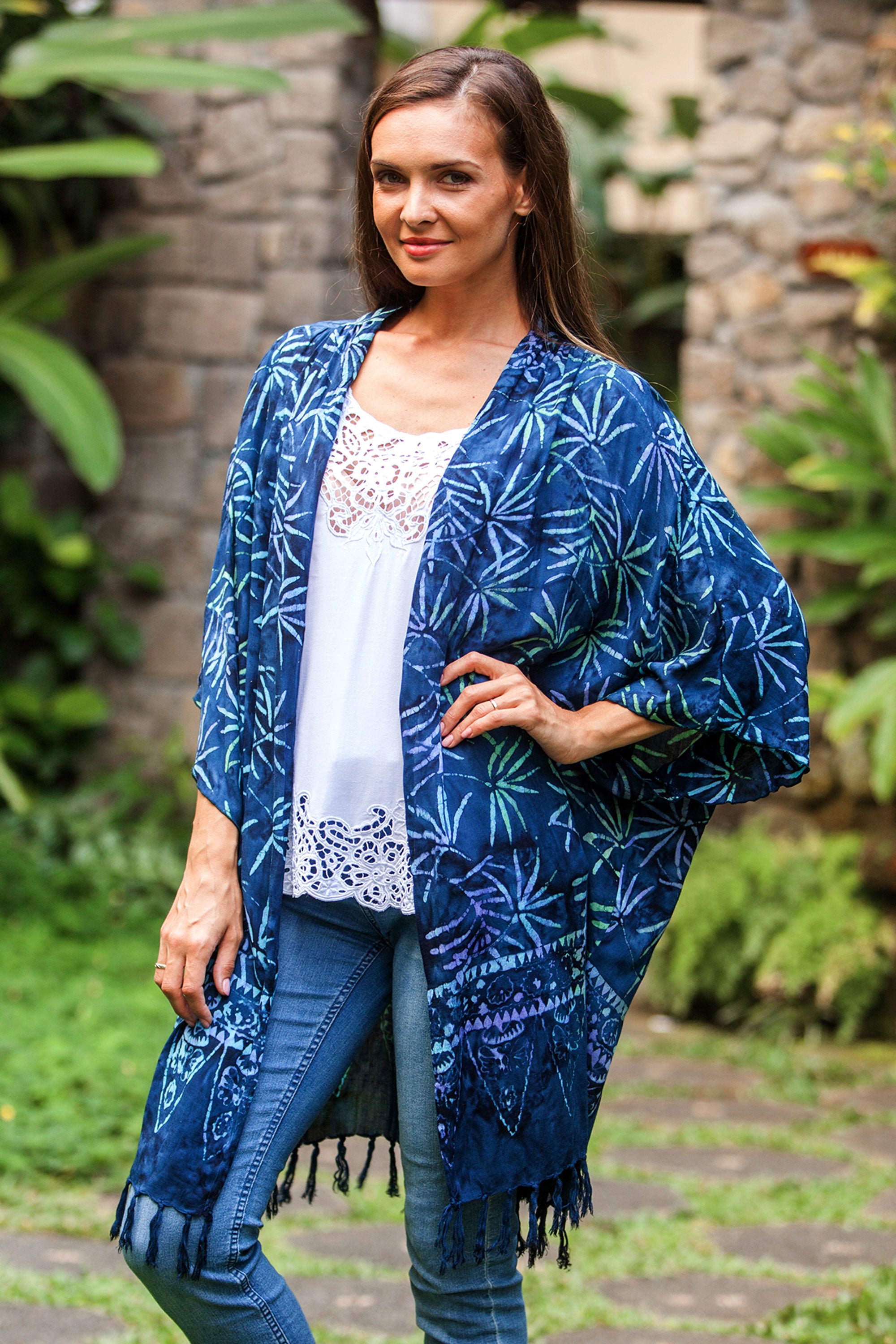 Premium Denpasar Blue Batik Kimono Jacket - Handcrafted in Bali