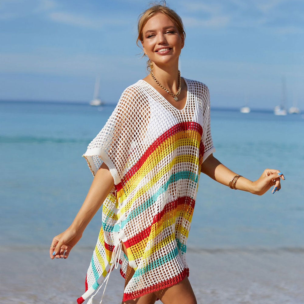 Ultimate Summer Rainbow Striped Boho Beach Tunic Cover-Up