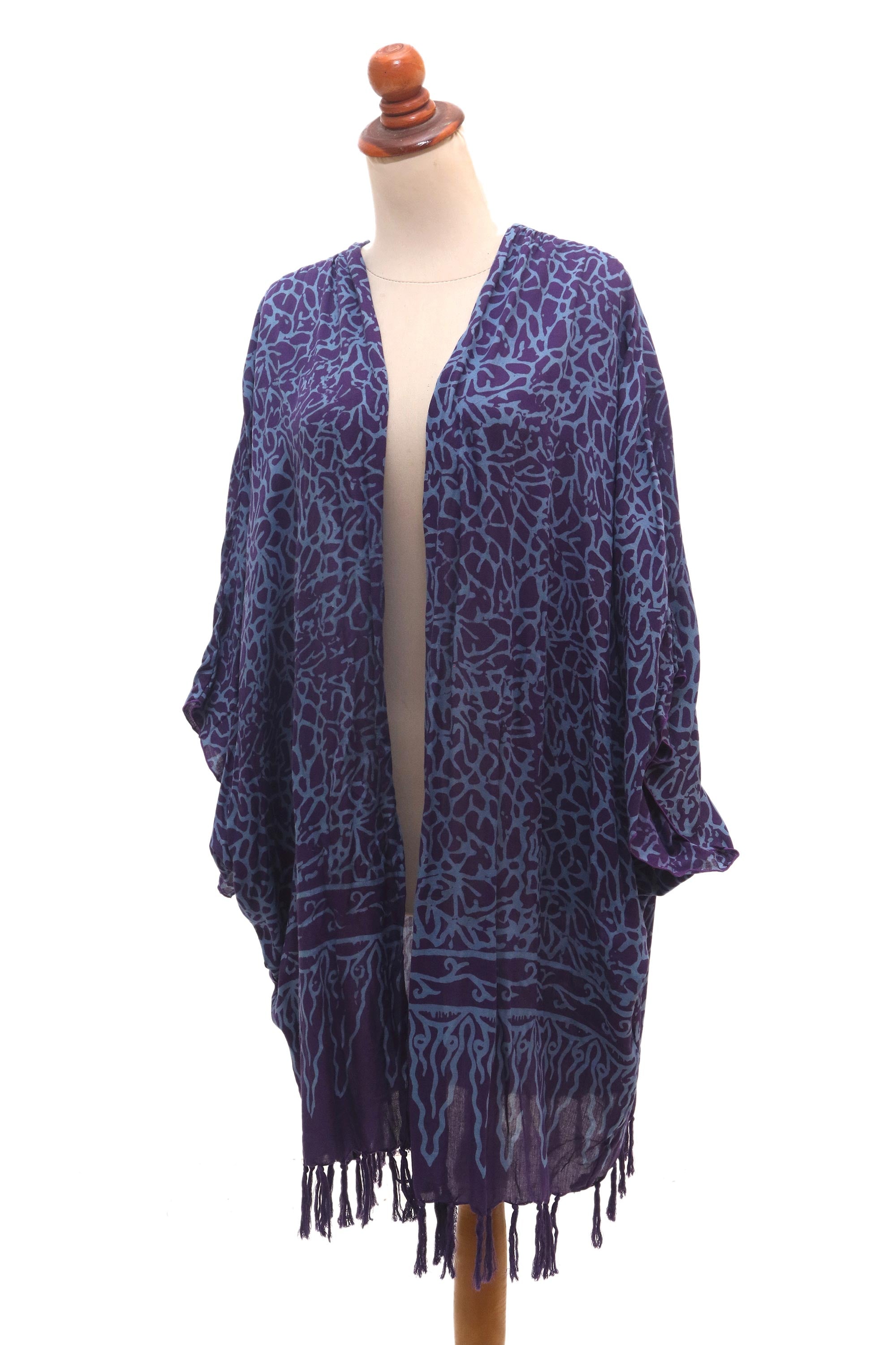 Premium Batik Kimono Jacket - Blue Violet Rayon Cover-Up