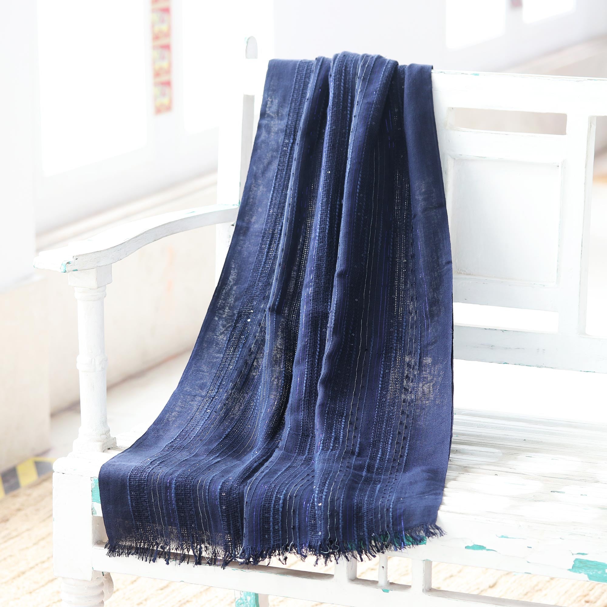 Premium Indigo Sapphire Shimmer Shawl – Luxurious Viscose Blend Wrap Scarf