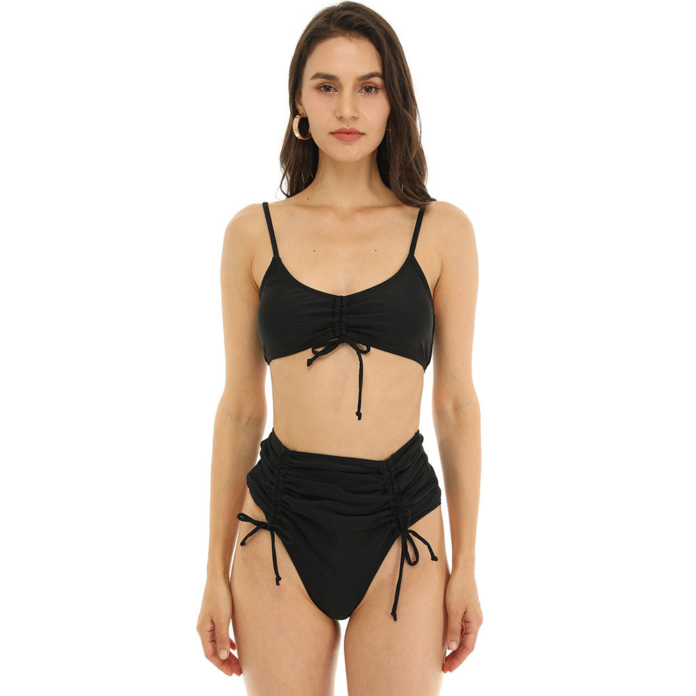 Premium Ruched Drawstring High Waist Thong Bikini Set