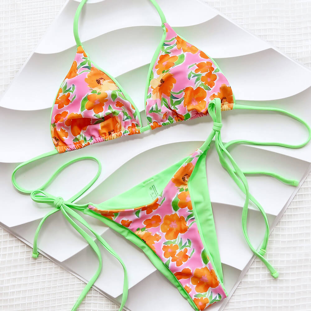 Premium Boho Floral Neon Tie-Side Bikini Set - Ultimate Beachwear