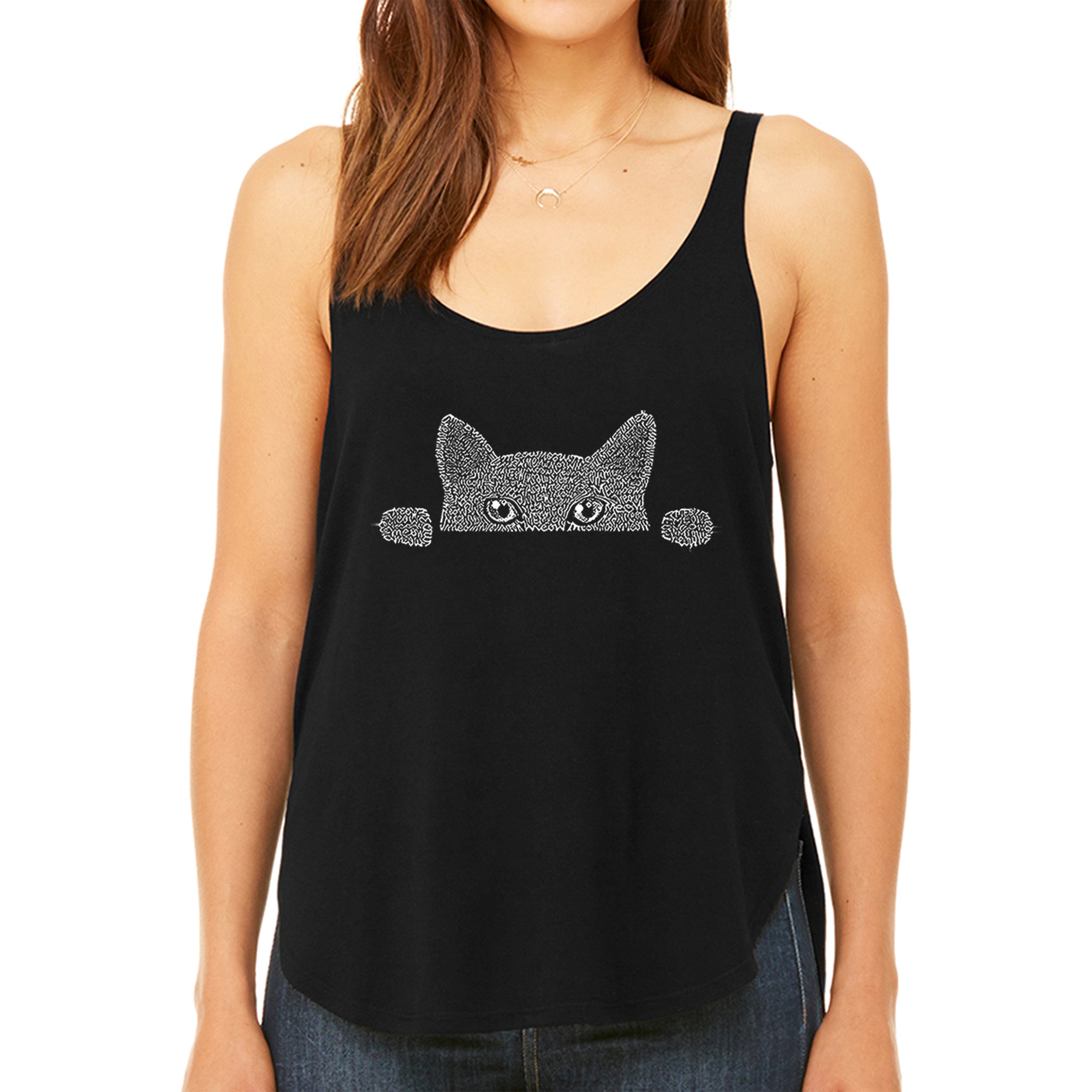 Ultimate Peeking Cat - Women's Premium Word Art Flowy Tank Top