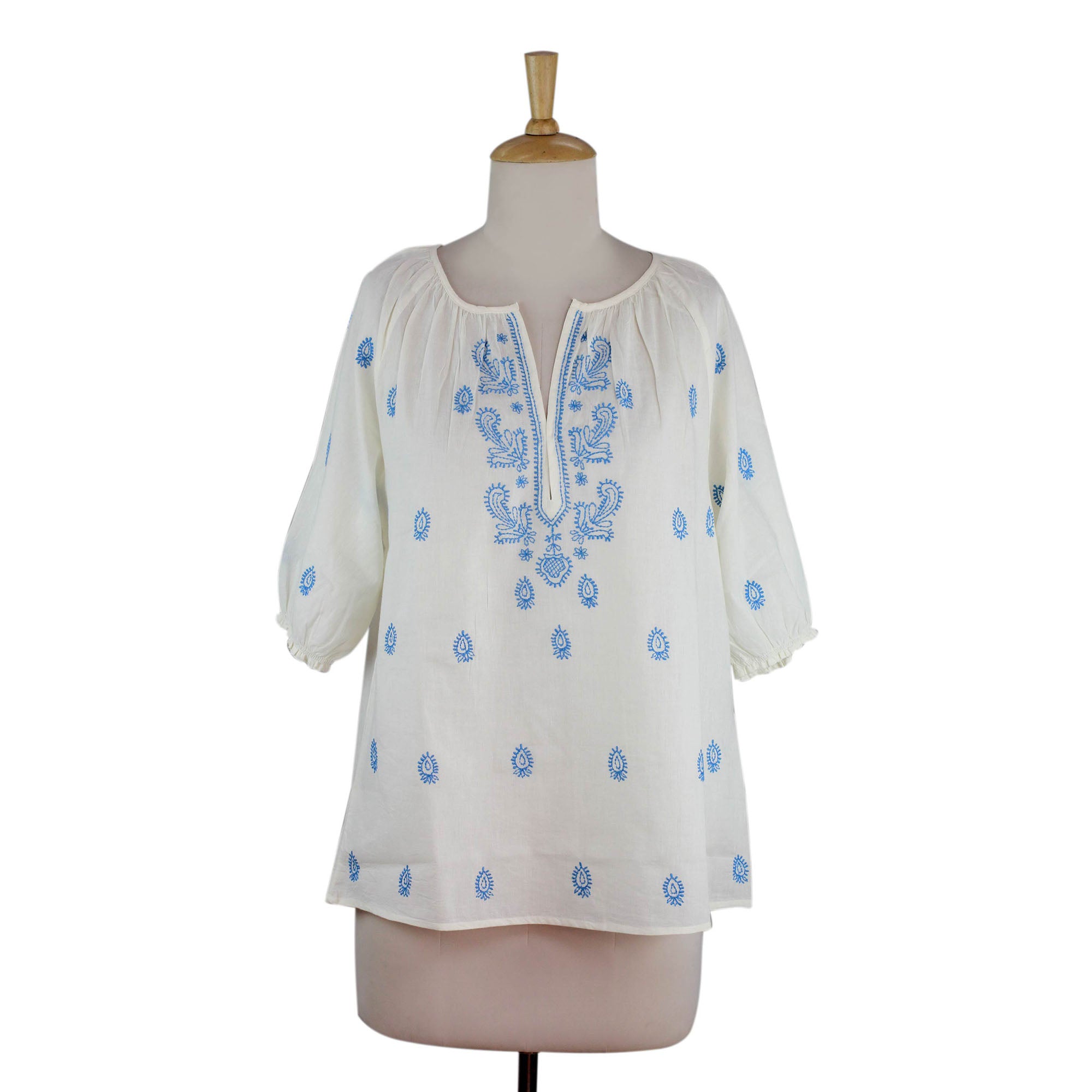 Premium Majestic Blue & White Cotton Elegance Top