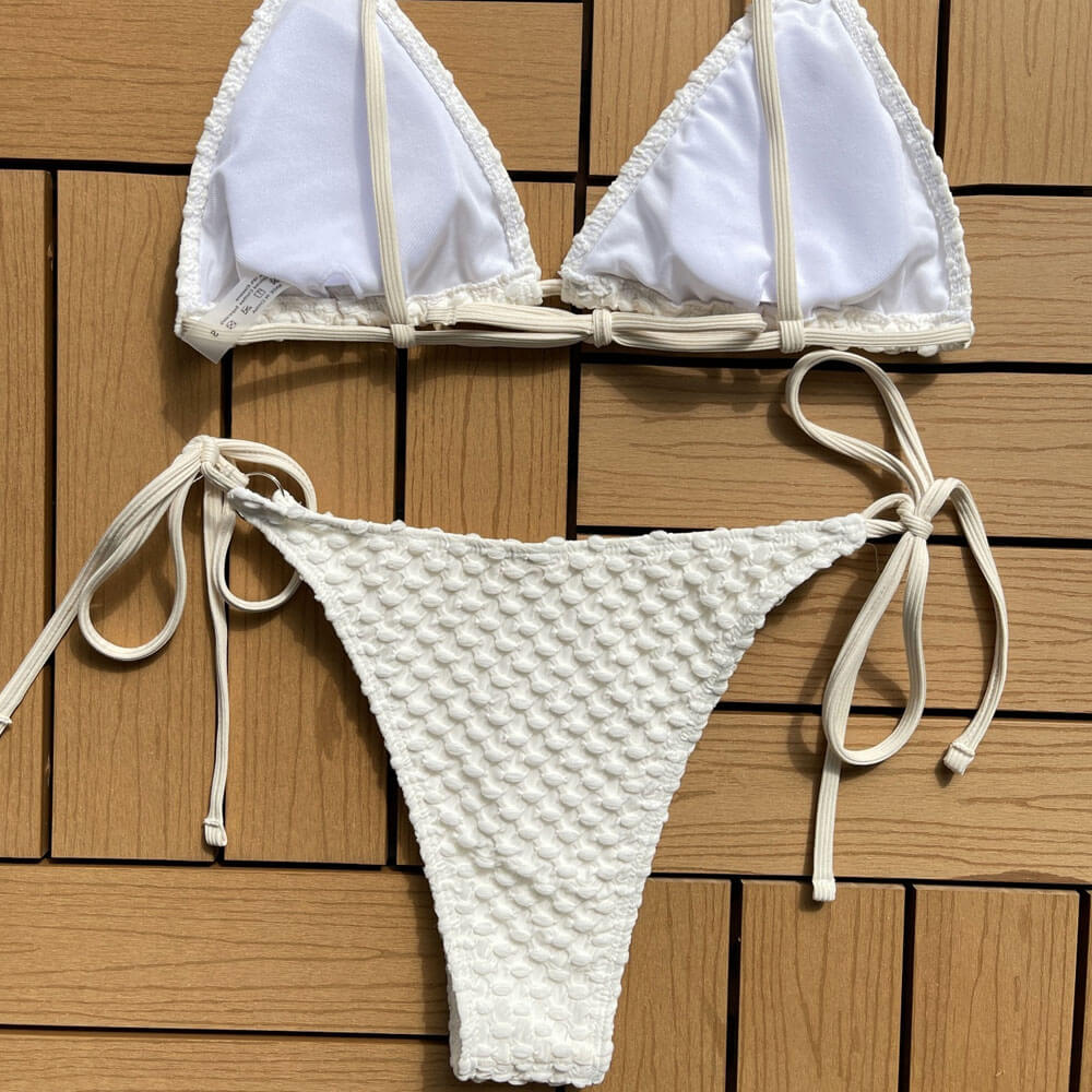 Ultimate Popcorn Texture Brazilian Bikini Set - Sexy O-Ring & Tie-Side Design