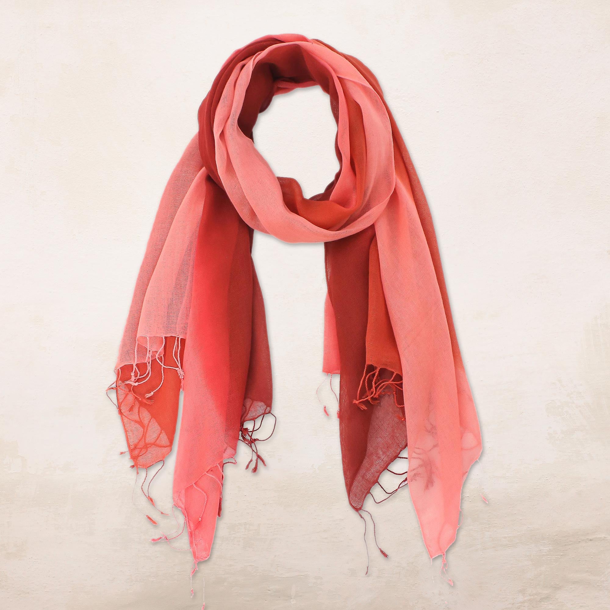 Premium Ombre Cotton Wrap Scarves Set - Red, Pink & Coral (Pair)