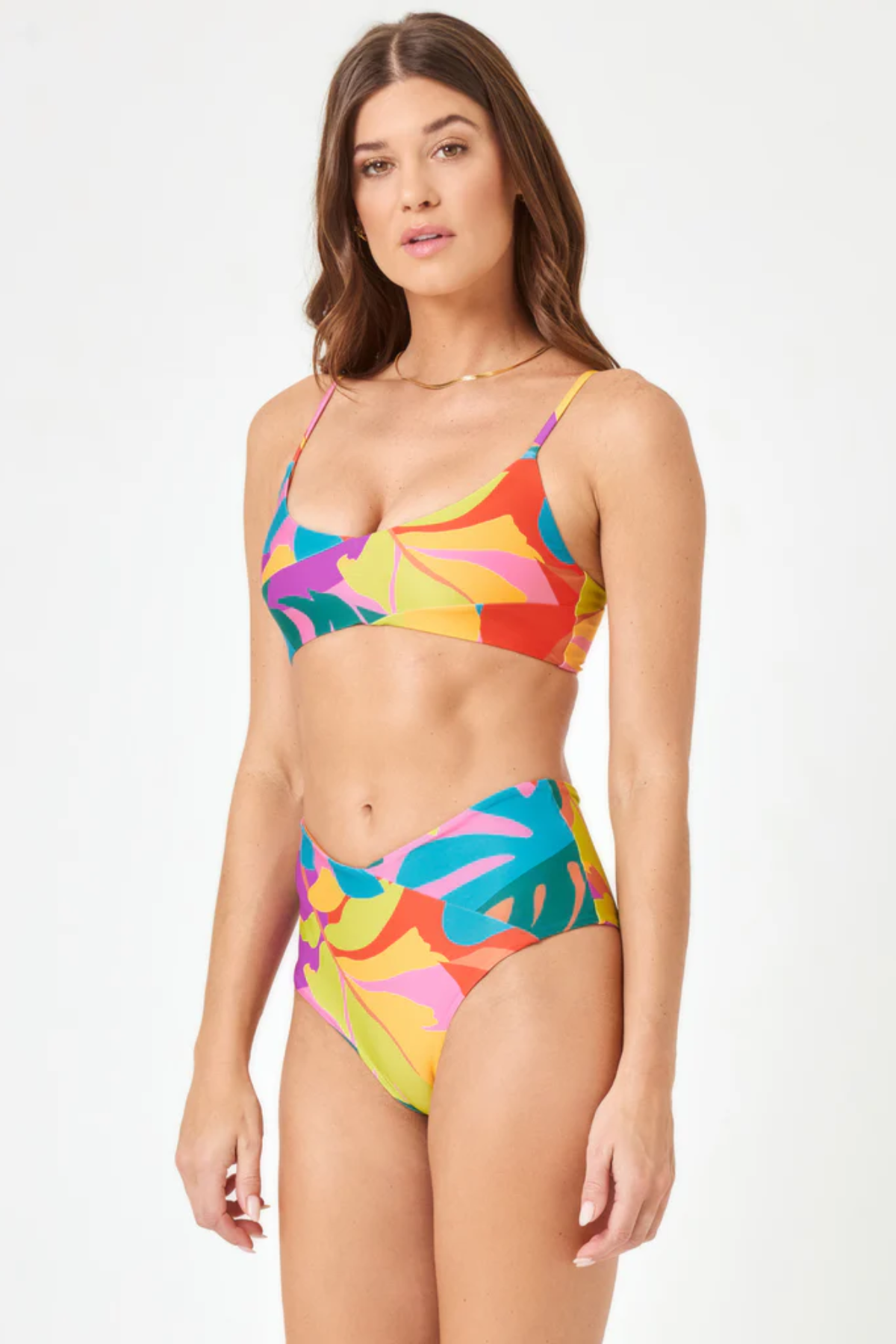 Premium High-Waist Bikini Bottom - Tropical Copacabana Floral