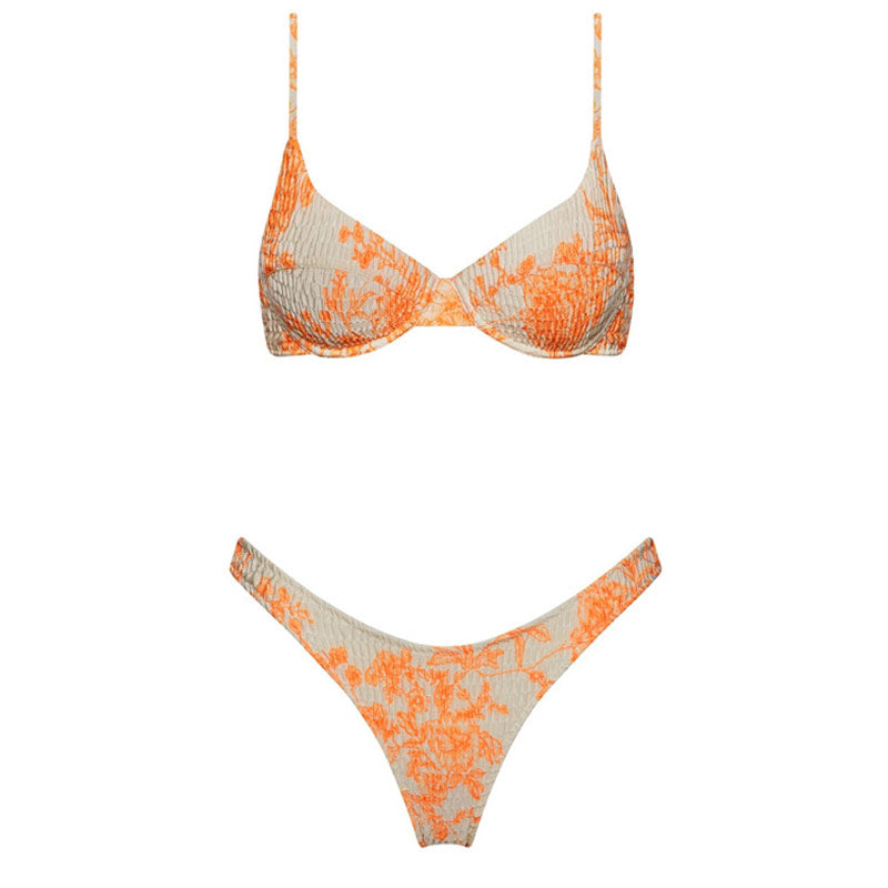 Premium Floral Print Brazilian Bikini Set - High Cut & Underwire Design