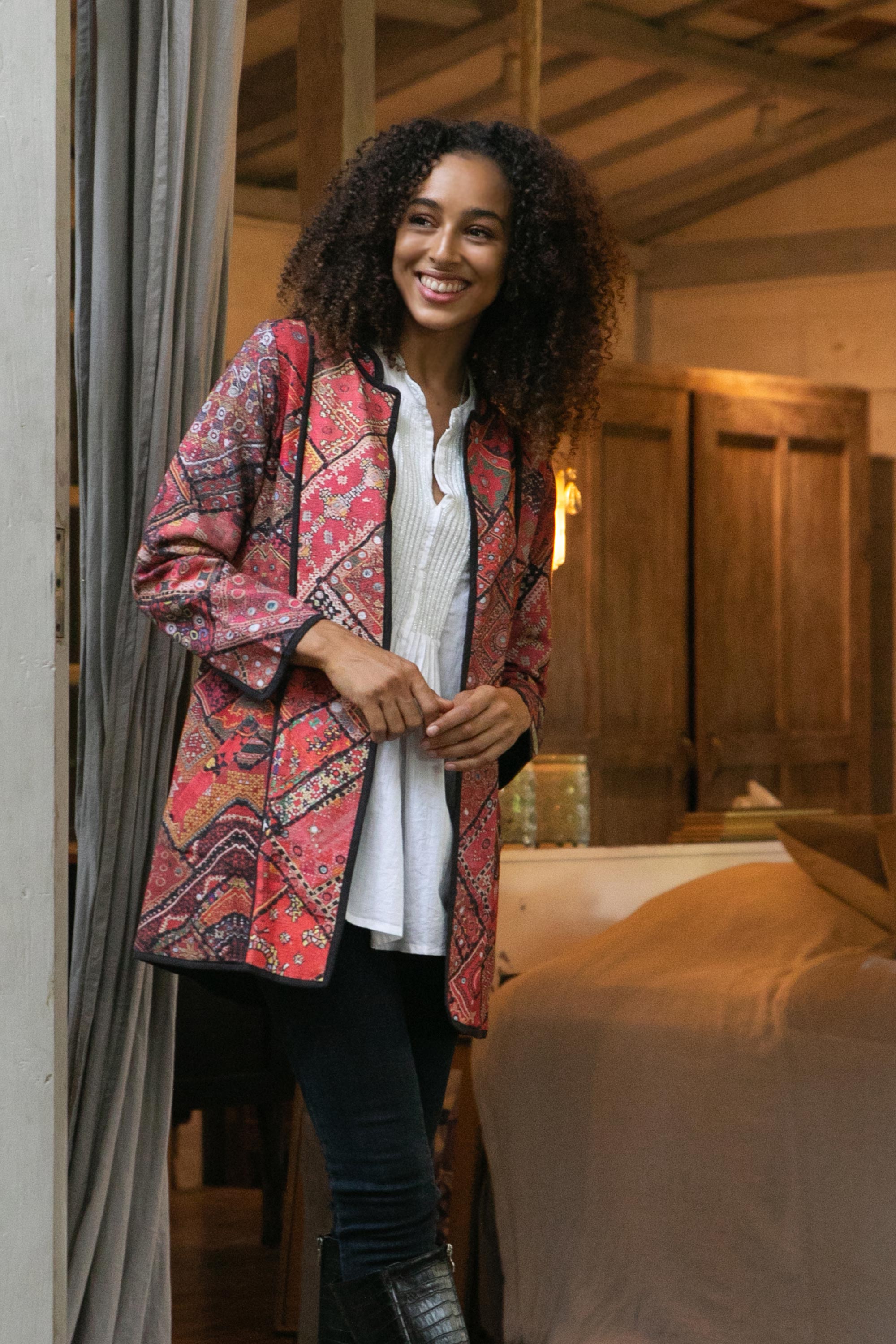 Premium Patchwork Cotton Jacket with Vibrant Indian Motifs