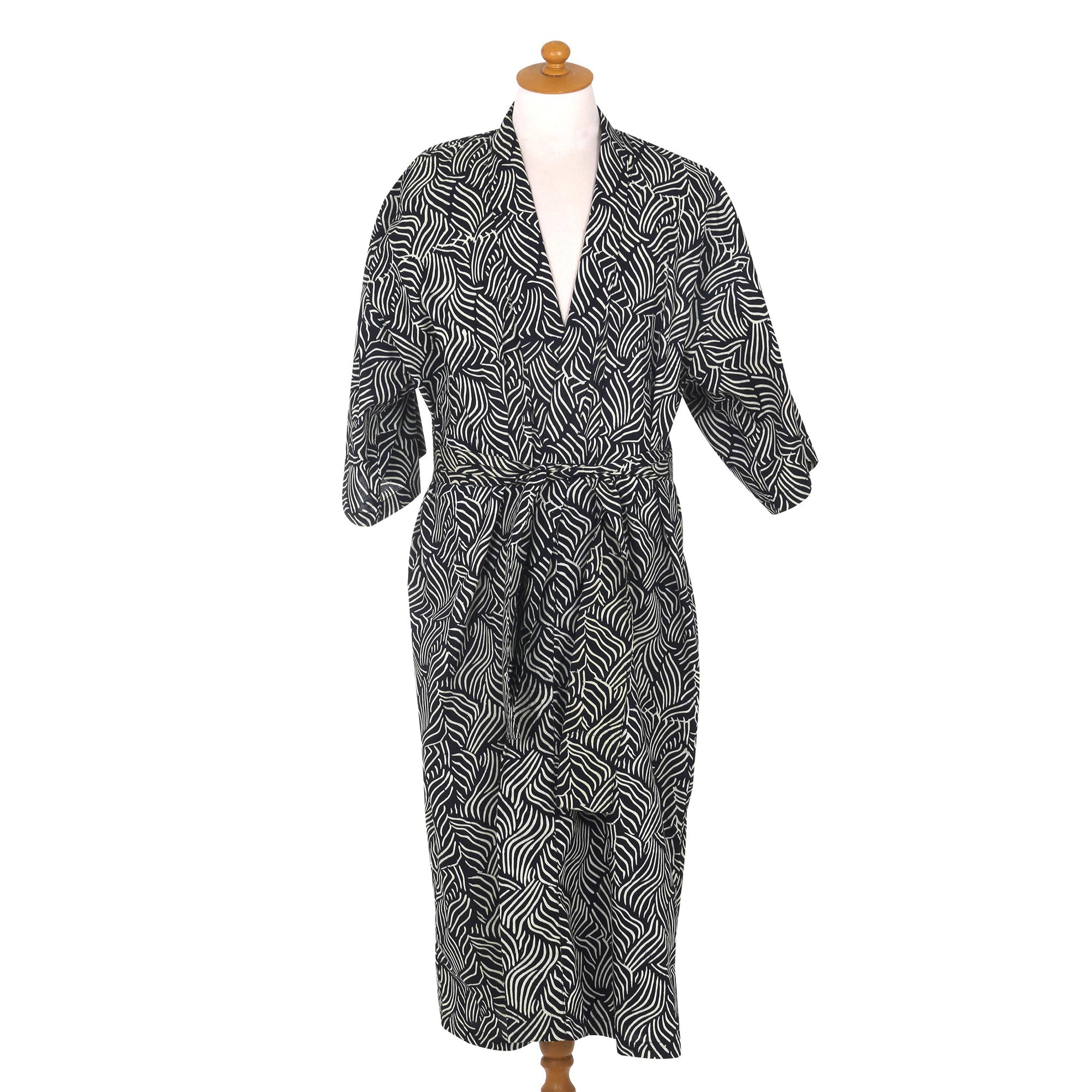 Premium Bedeg Cotton Robe for Men - Black & Grey Batik Design