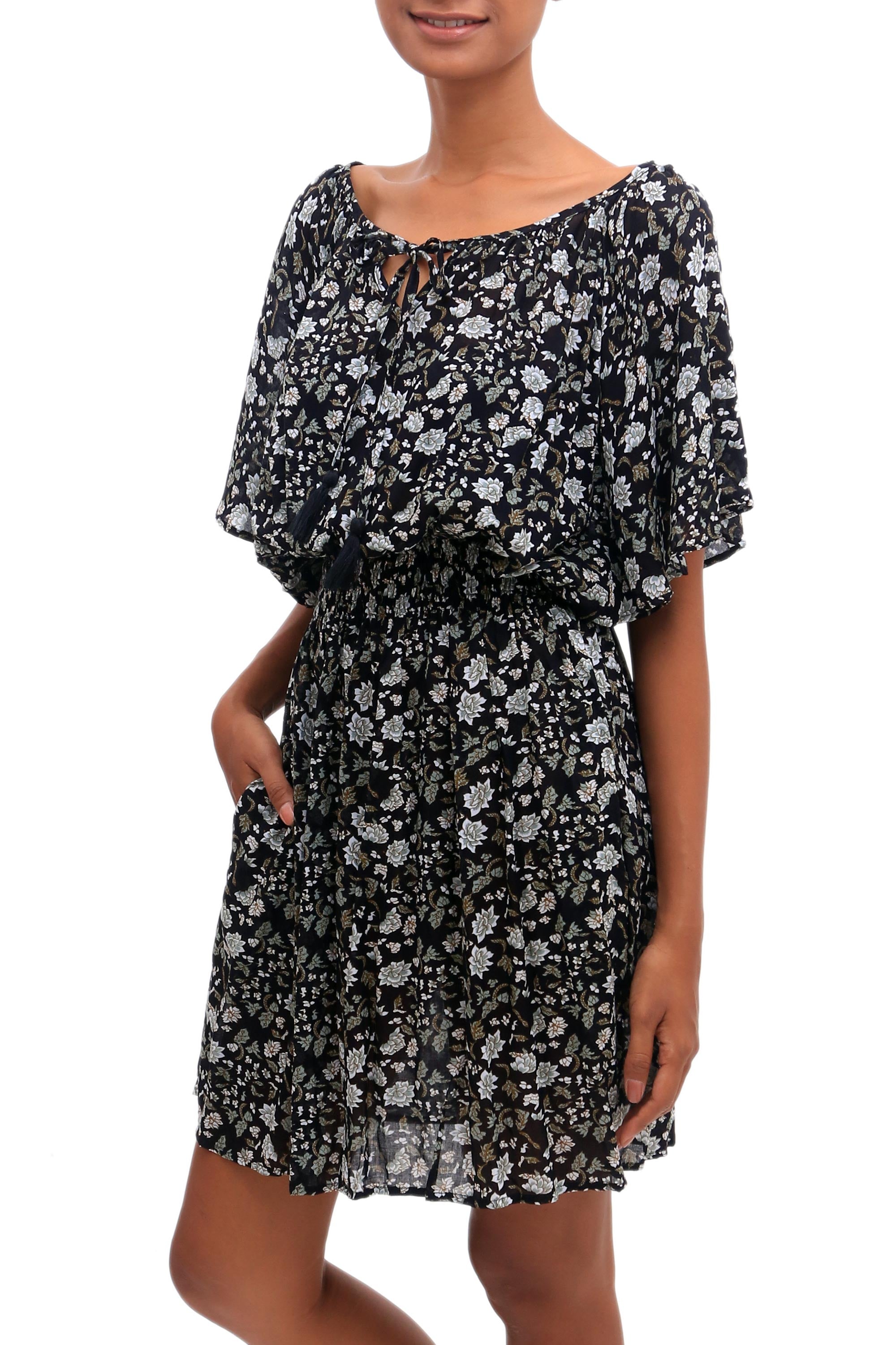 Premium Venus Flowers Floral Print Rayon Dress from Bali - Ultimate Summer Style