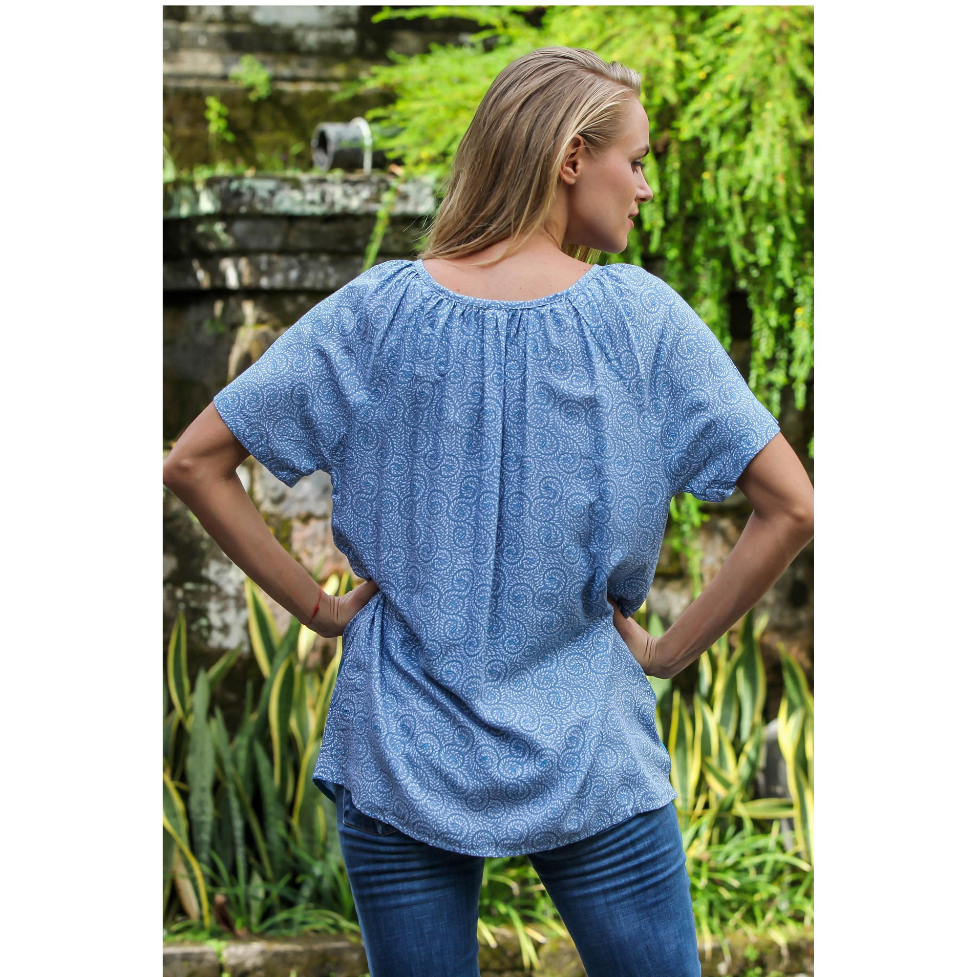 Premium Ocean Dreams Blue Rayon Blouse - Handmade Elegance