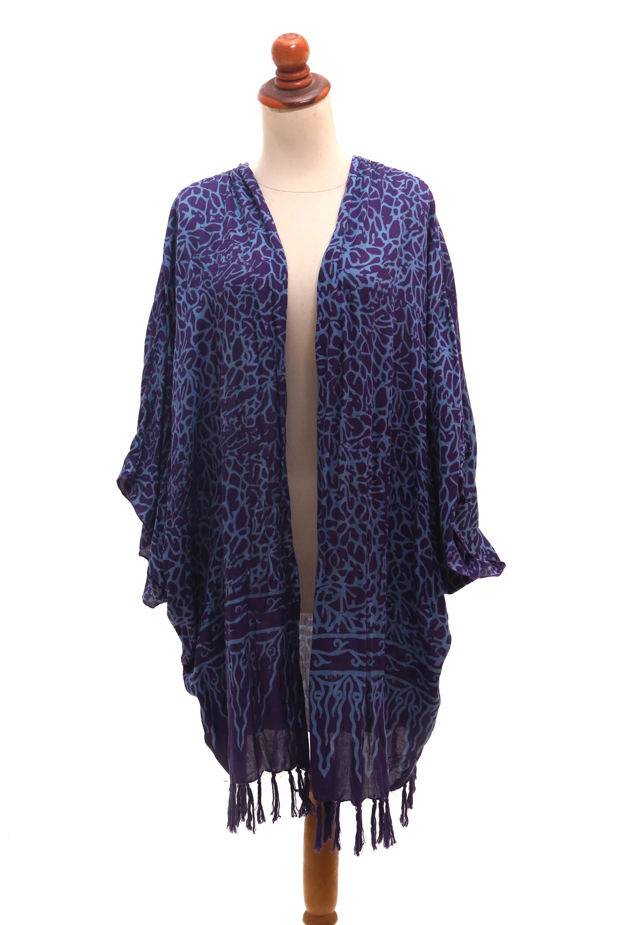 Premium Batik Kimono Jacket - Blue Violet Rayon Cover-Up