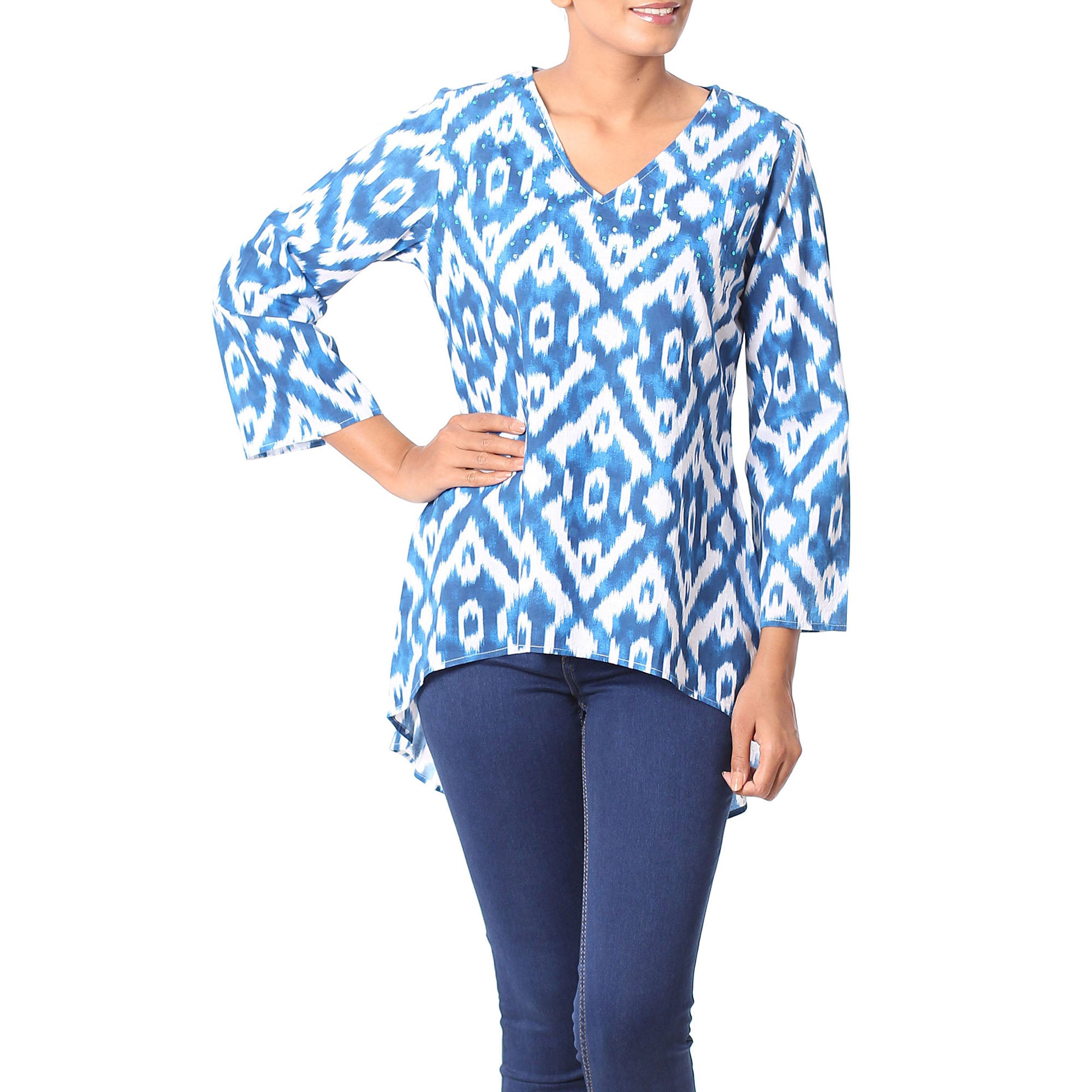 Premium Azure Beauty Cotton Tunic - Ultimate Style Upgrade