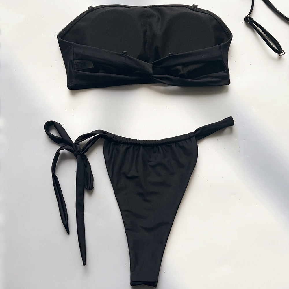 Premium Black Twist Bandeau Brazilian Bikini Set